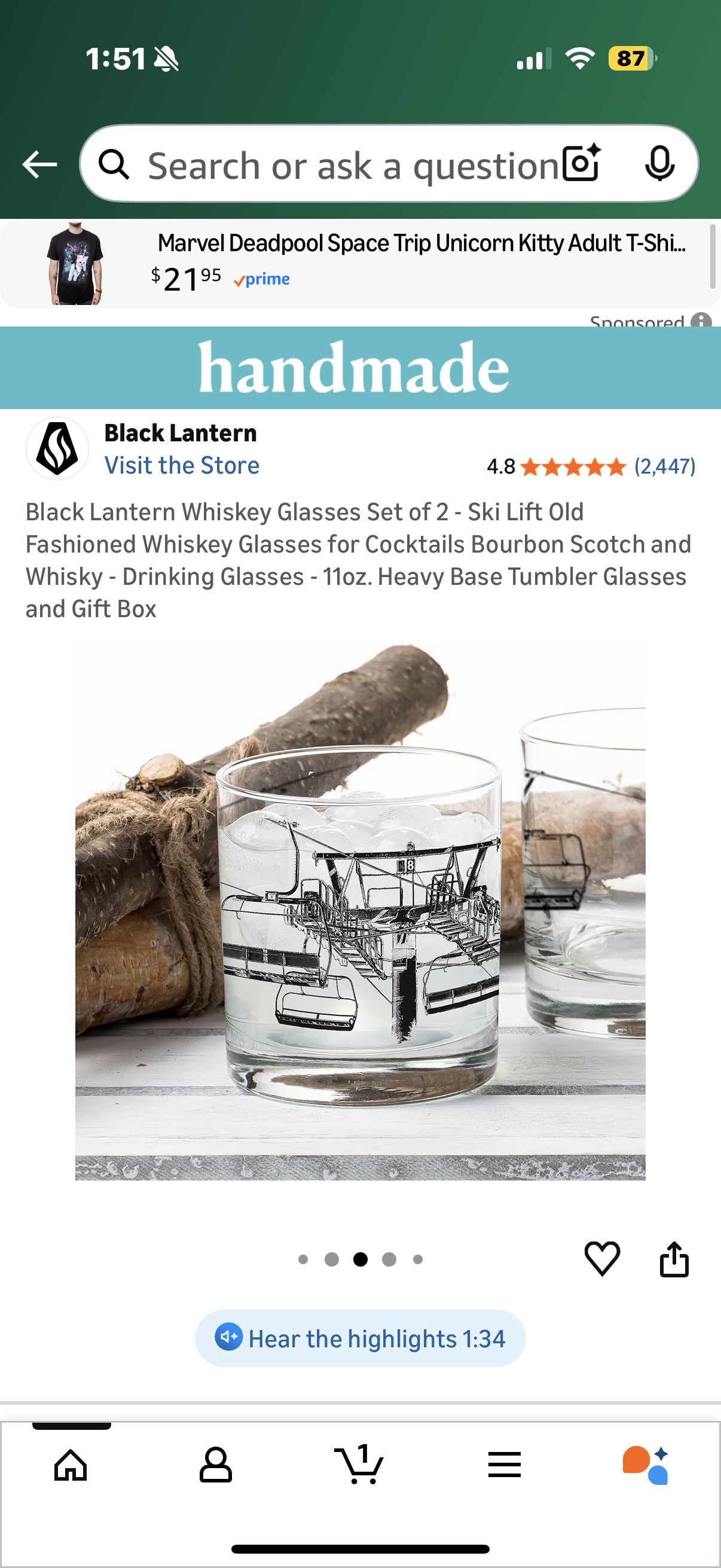 Black Lantern Whiskey Glasses Set of 2 - Ski Lift Old Fashioned Whiskey Glasses for Cocktails Bourbon Scotch and Whisky - Drinking Glasses - 11oz. Heavy Base Tumbler Glasses and Gift Box