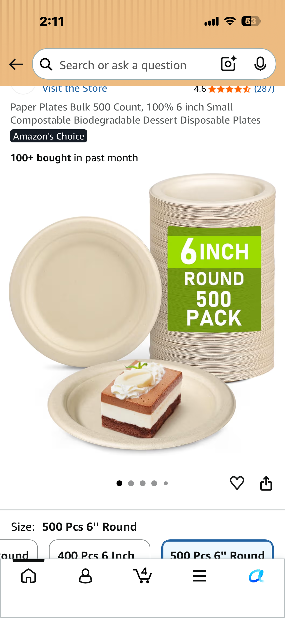 Paper Plates Bulk 500 Count, 100% 6” Small Compostable Biodegradable Dessert Disposable Plates