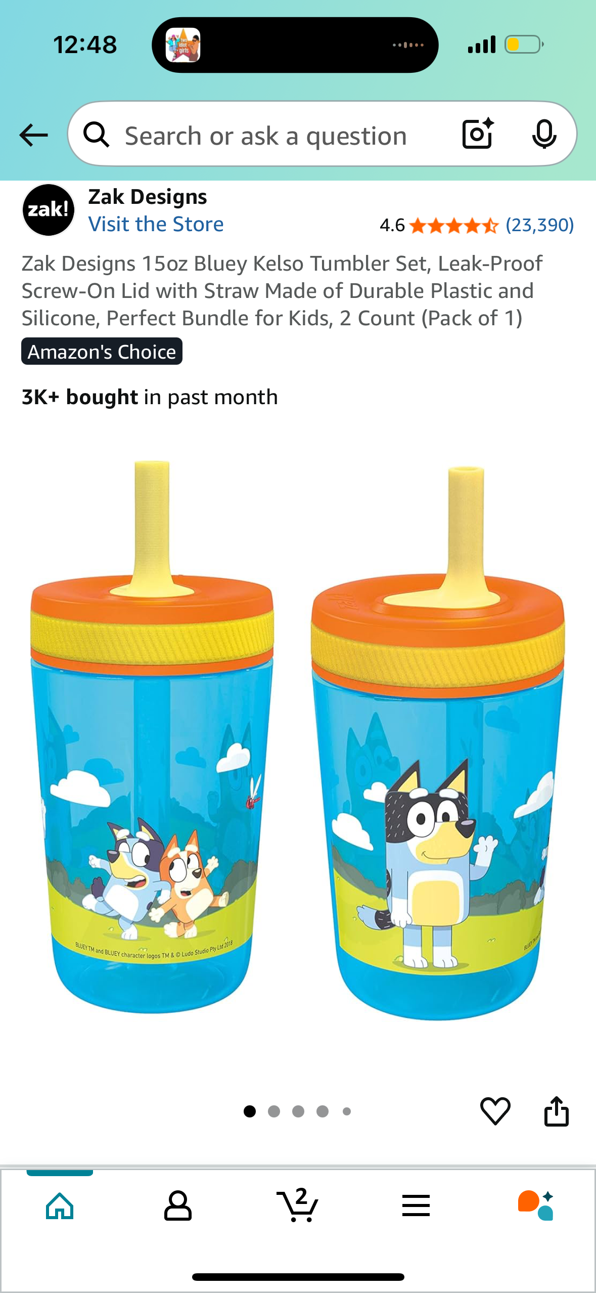 Zak Designs 15oz Bluey Kelso Tumbler Set, Leak-Proof Screw-On Lid with Straw Made of Durable Plastic and Silicone, Perfect Bundle for Kids, 2 Count (Pack of 1)