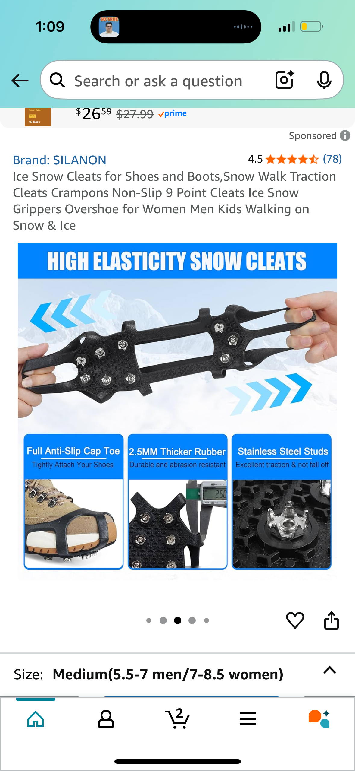 Ice Snow Cleats for Shoes and Boots,Snow Walk Traction Cleats Crampons Non-Slip 9 Point Cleats Ice Snow Grippers Overshoe for Women Men Kids Walking on Snow & Ice