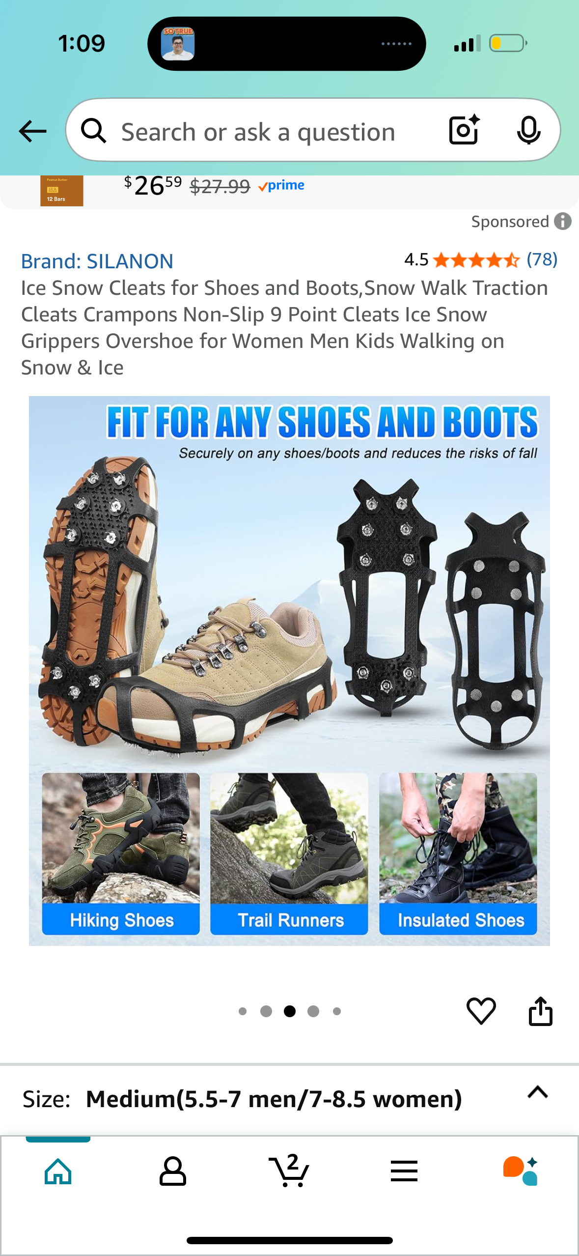 Ice Snow Cleats for Shoes and Boots,Snow Walk Traction Cleats Crampons Non-Slip 9 Point Cleats Ice Snow Grippers Overshoe for Women Men Kids Walking on Snow & Ice