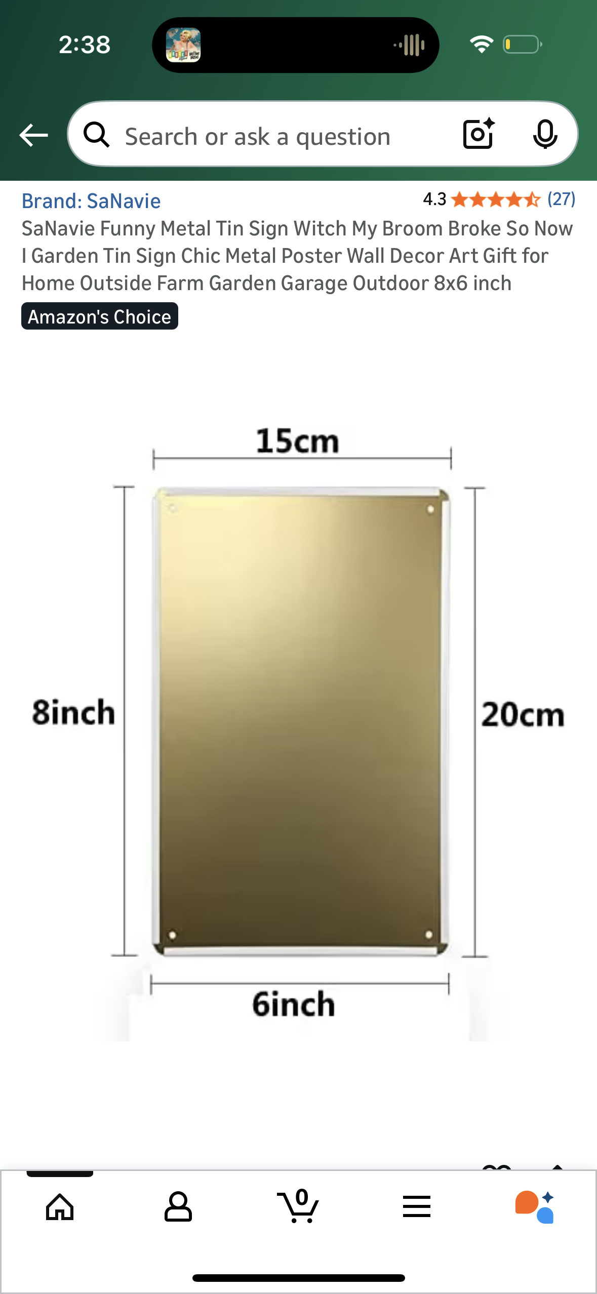 SaNavie Funny Metal Tin Sign Witch My Broom Broke So Now I Garden Tin Sign Chic Metal Poster Wall Decor Art Gift for Home Outside Farm Garden Garage Outdoor 8x6 inch