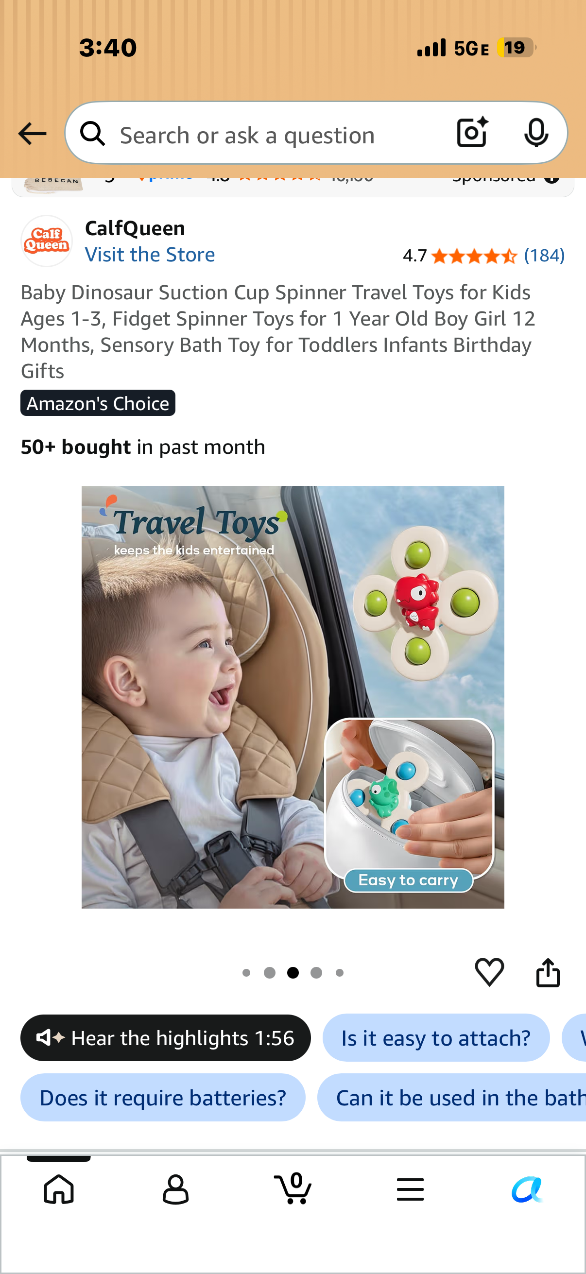 Baby Dinosaur Suction Cup Spinner Travel Toys for Kids Ages 1-3, Fidget Spinner Toys for 1 Year Old Boy Girl 12 Months, Sensory Bath Toy for Toddlers Infants Birthday Gifts