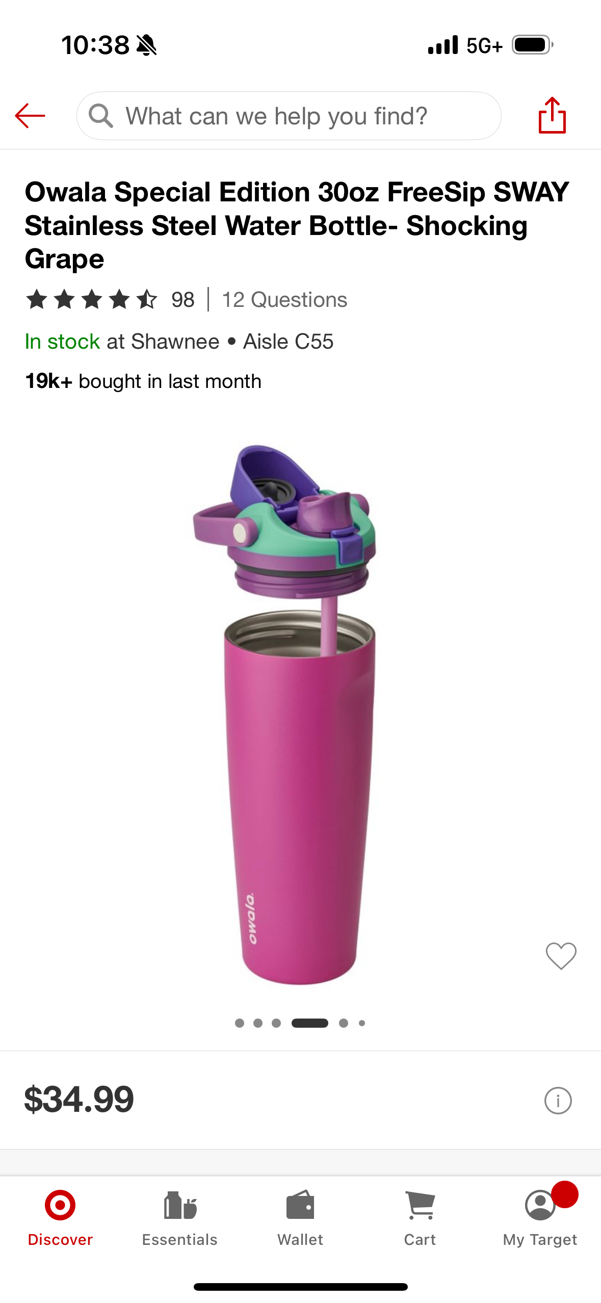 Owala Special Edition 30oz FreeSip SWAY Stainless Steel Water Bottle- Shocking Grape