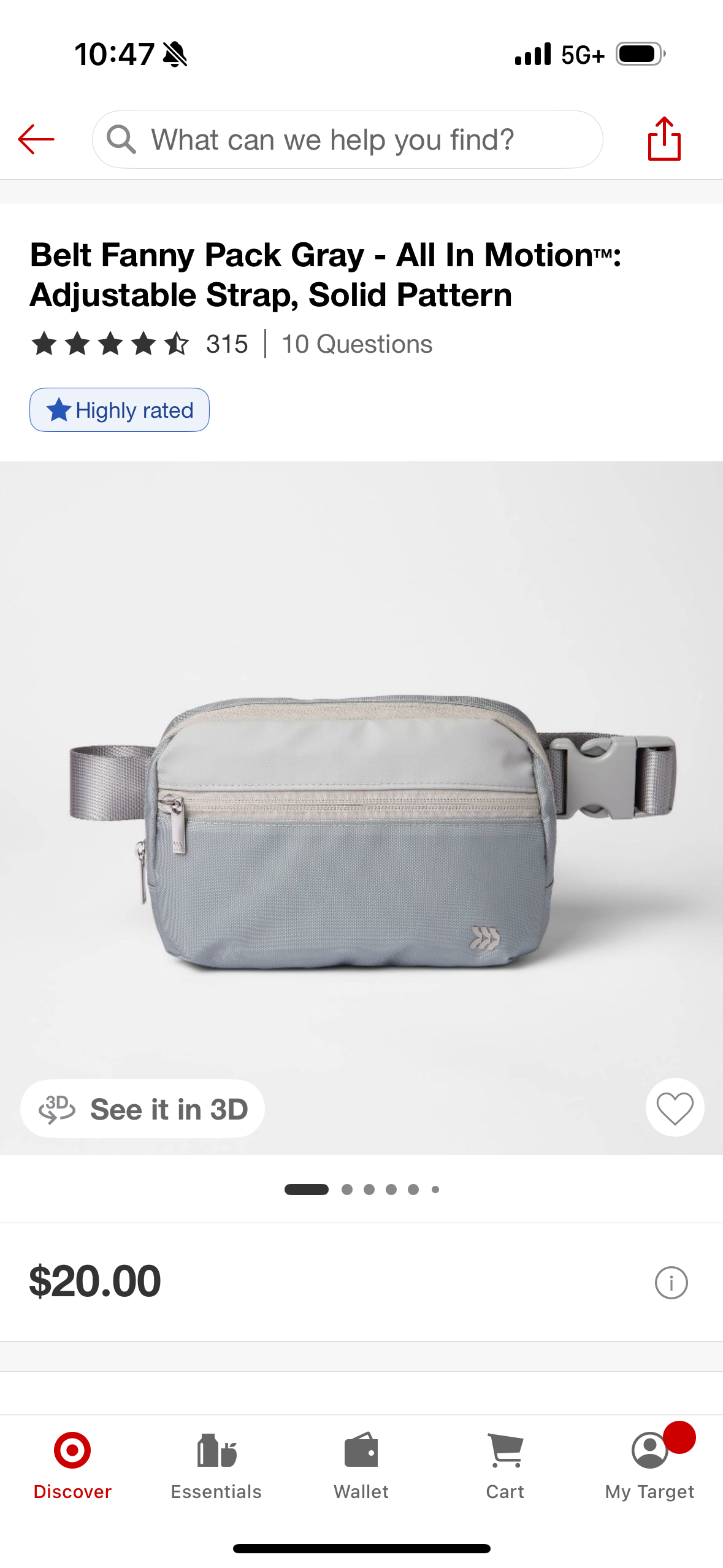 Belt Fanny Pack Gray - All In Motion™: Adjustable Strap, Solid Pattern