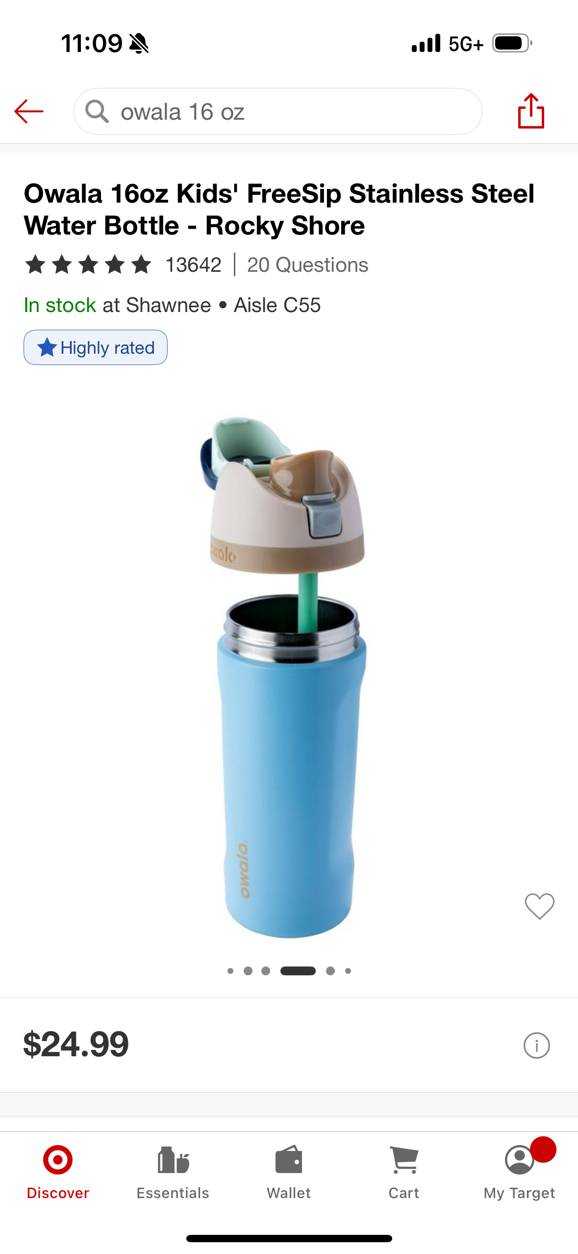 Owala 16oz Kids' FreeSip Stainless Steel Water Bottle - Rocky Shore