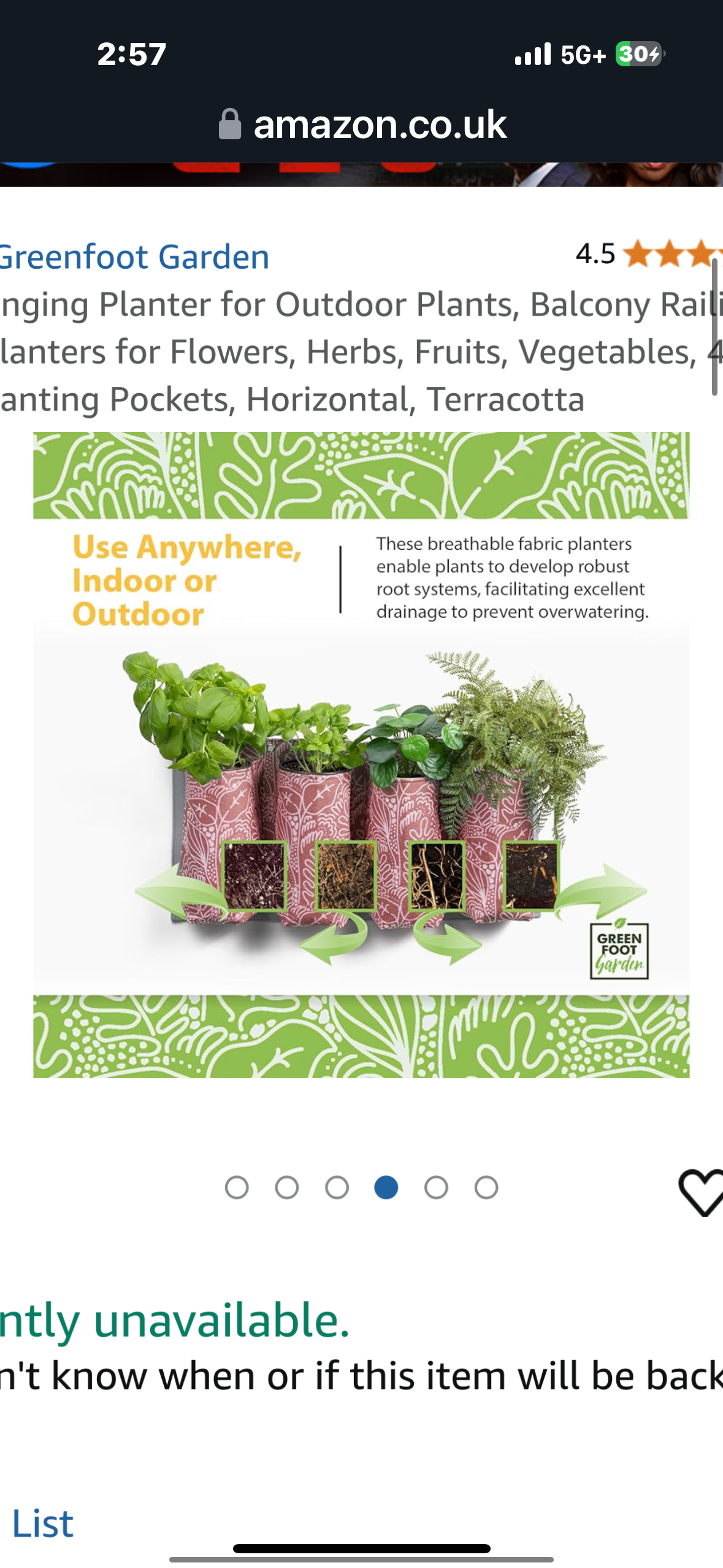 Wall Hanging Planter for Outdoor Plants, Balcony Railing, Fence Planters for Flowers, Herbs, Fruits, Vegetables, 4 Extra Deep Planting Pockets, Horizontal, Terracotta