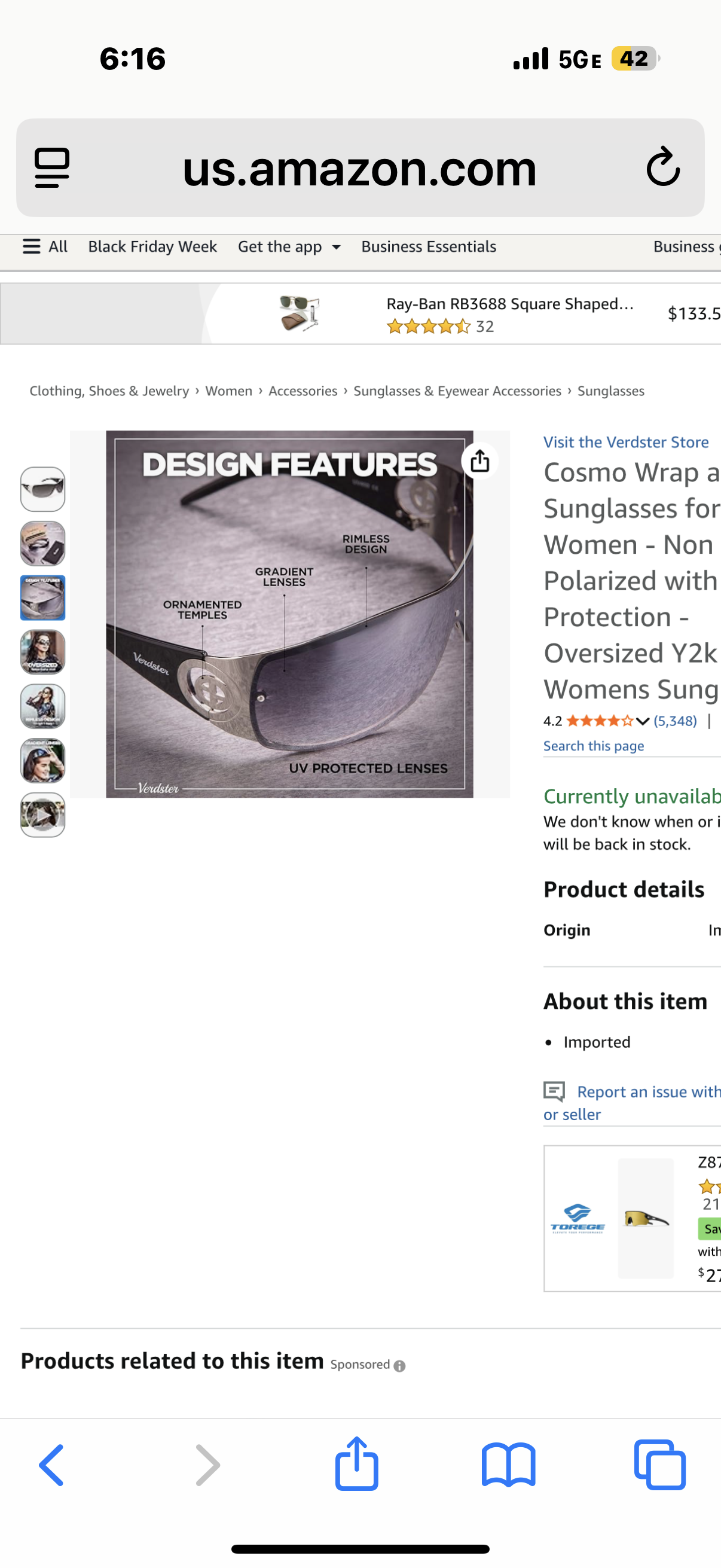 Verdster Cosmo Wrap around Sunglasses for Women - Non Polarized with UV Protection - Oversized Y2k Womens Sunglasses