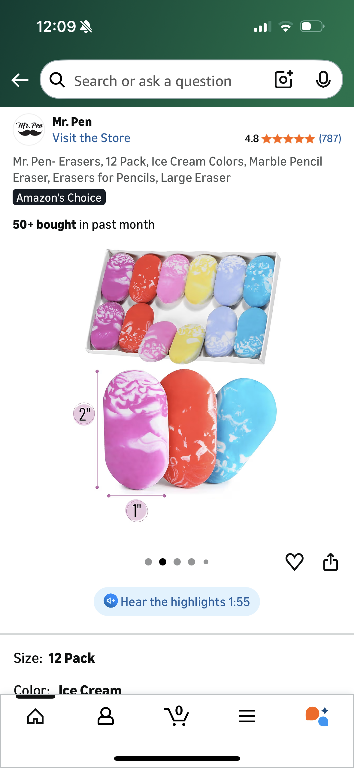 ‼️2 for $4‼️ Mr. Pen- Erasers, 12 Pack, Ice Cream Colors, Marble Pencil Eraser, Erasers for Pencils, Large Eraser