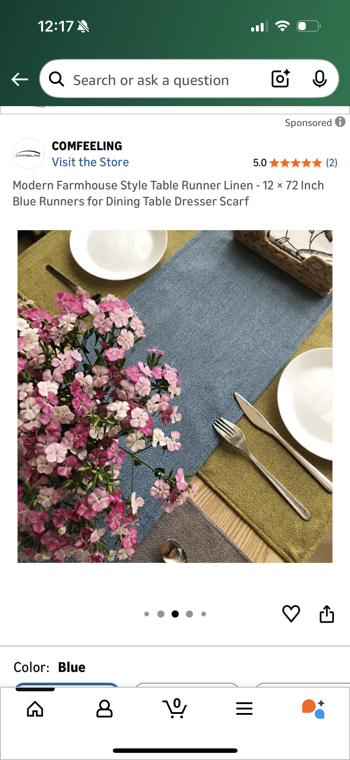 Modern Farmhouse Style Table Runner Linen - 12 × 72 Inch Blue Runners for Dining Table Dresser Scarf