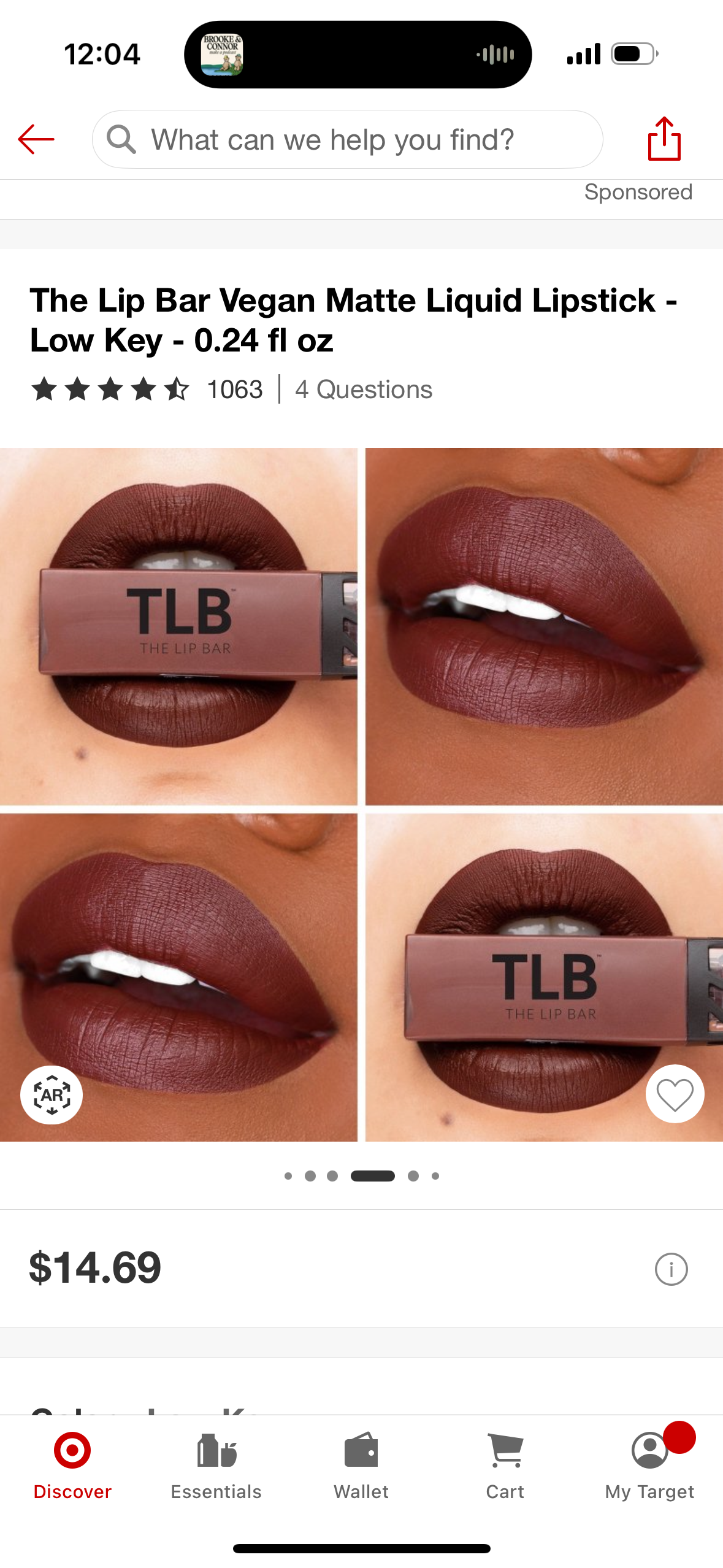 The Lip Bar Vegan Matte Liquid Lipstick - Low Key - 0.24 fl oz