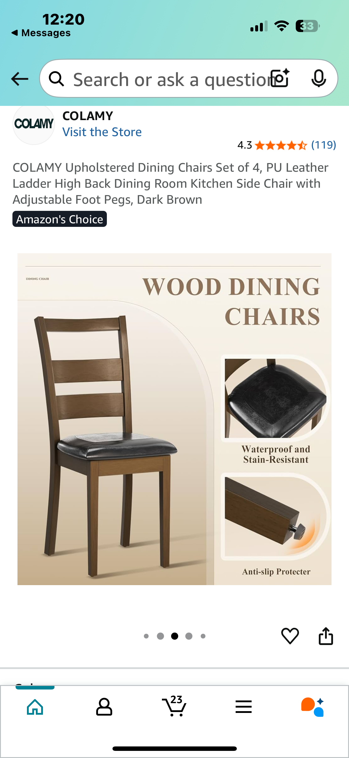 COLAMY Dining Chairs Set of 4, PU Leather Ladder High Back Dining Room Kitchen Side Chair with Adjustable Foot Pegs, Dark Brown (L970)