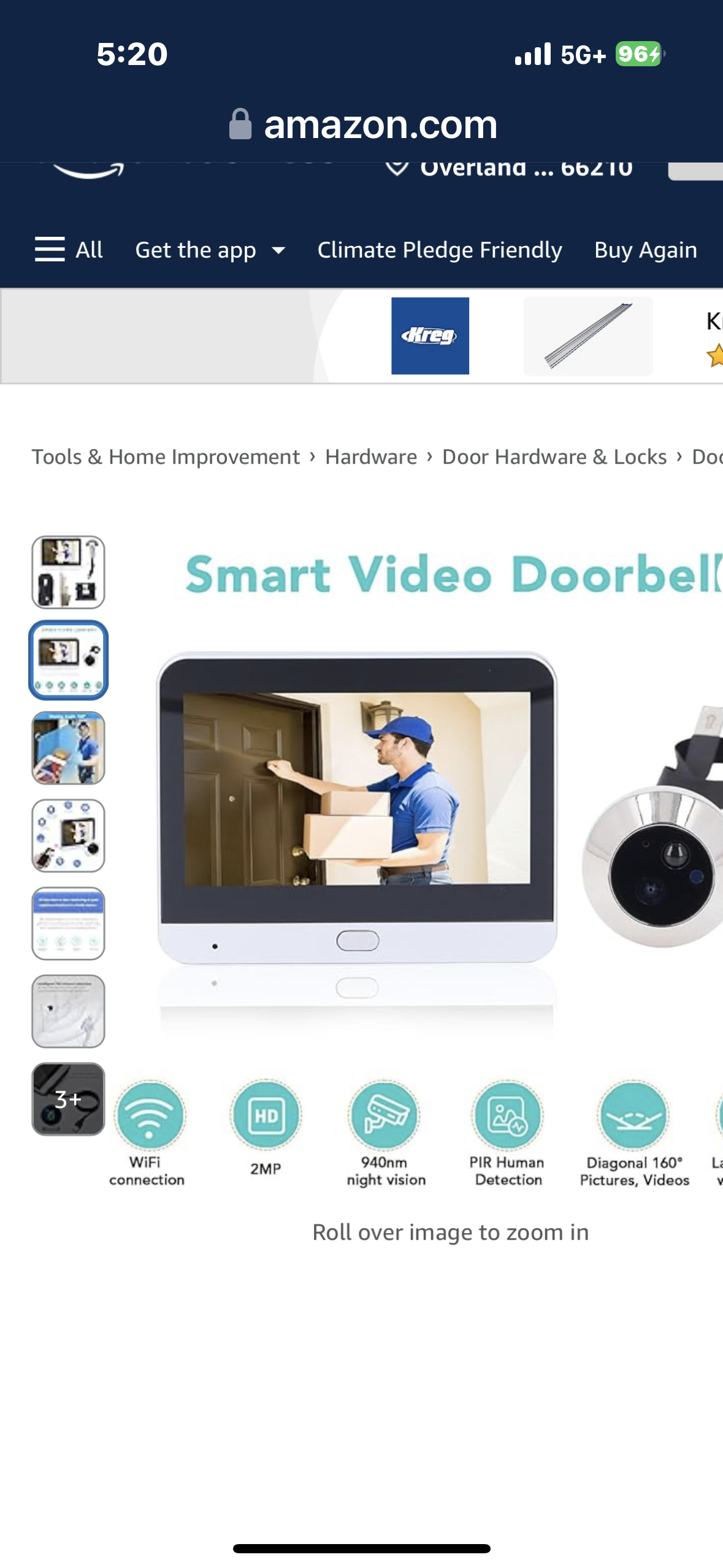 Generic 2MP Peep Hole Camera for Front Door Wireless, 4.3inch Screen Ring Peephole Camera, 1920x1080p PIR Motion Detection Smart Security Camera for Home Security, Genericb6xvfc39g2