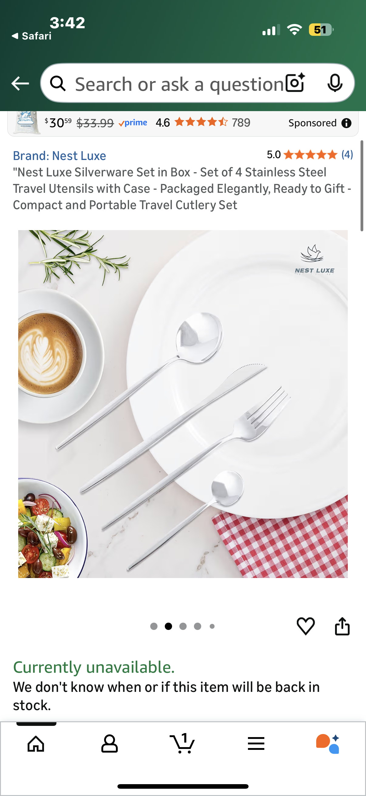 Nest Luxe Silverware Set in Box - Set of 4 Stainless Steel Travel Utensils with Case - Packaged Elegantly, Ready to Gift - Compact and Portable Travel Cutlery Set