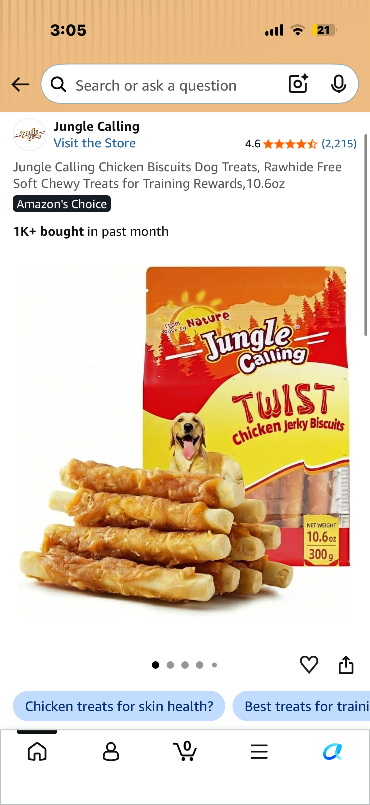 Jungle Calling Chicken Biscuits Dog Treats, Rawhide Free Soft Chewy Treats for Training Rewards,10.6oz