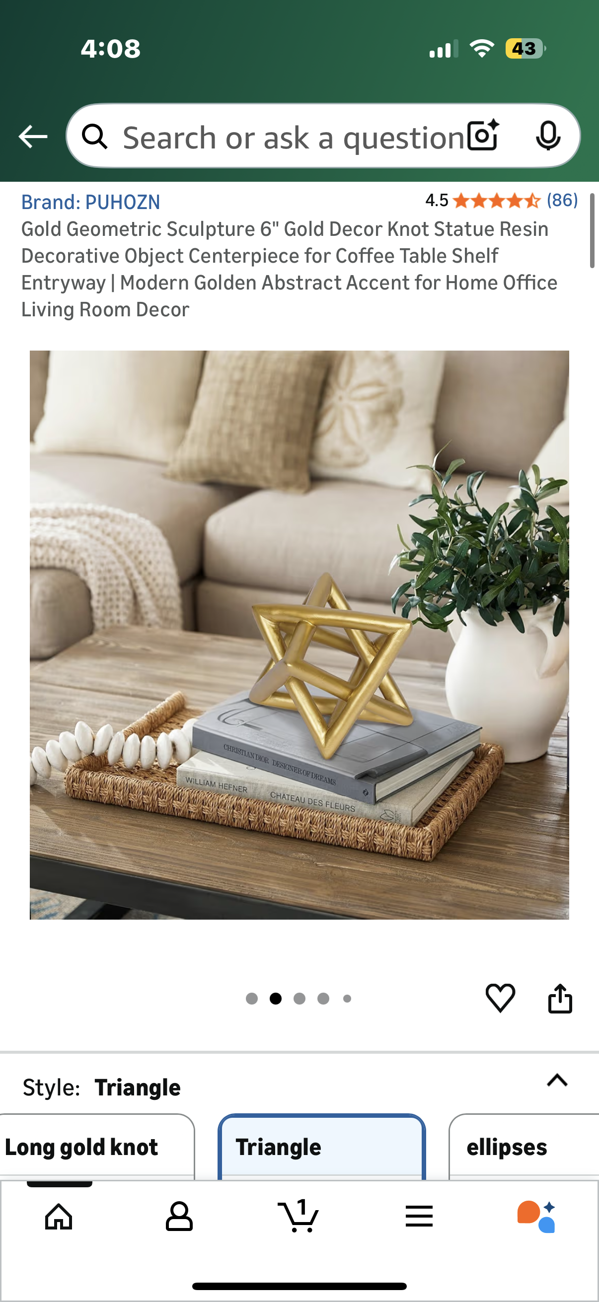 Gold Geometric Sculpture 6" Gold Decor Knot Statue Resin Decorative Object Centerpiece for Coffee Table Shelf Entryway | Modern Golden Abstract Accent for Home Office Living Room Decor