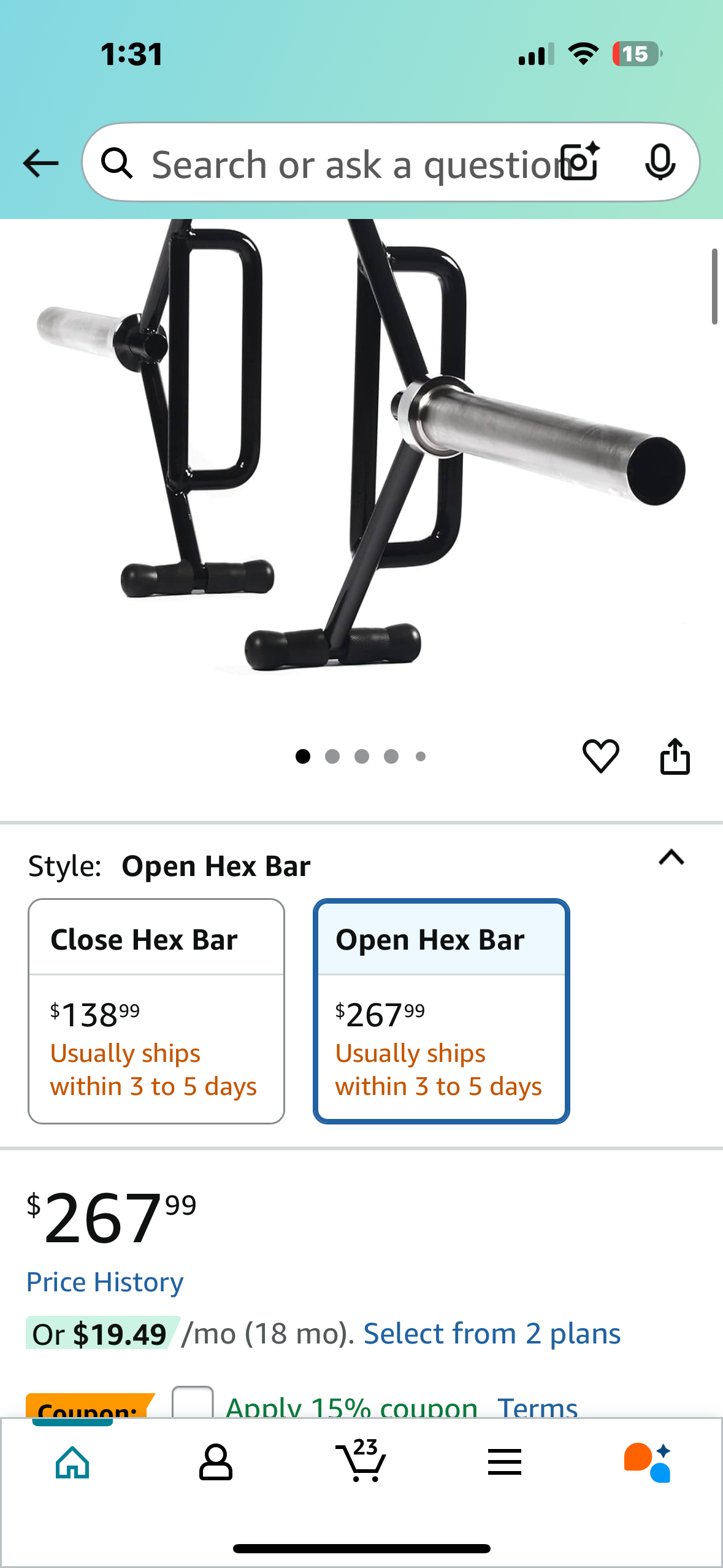Olympic 2-Inch Hex Weight Lifting Trap Bar with Long and Rotating Sleeves, 500-Pound Capacity, Open and Close Design (W490)