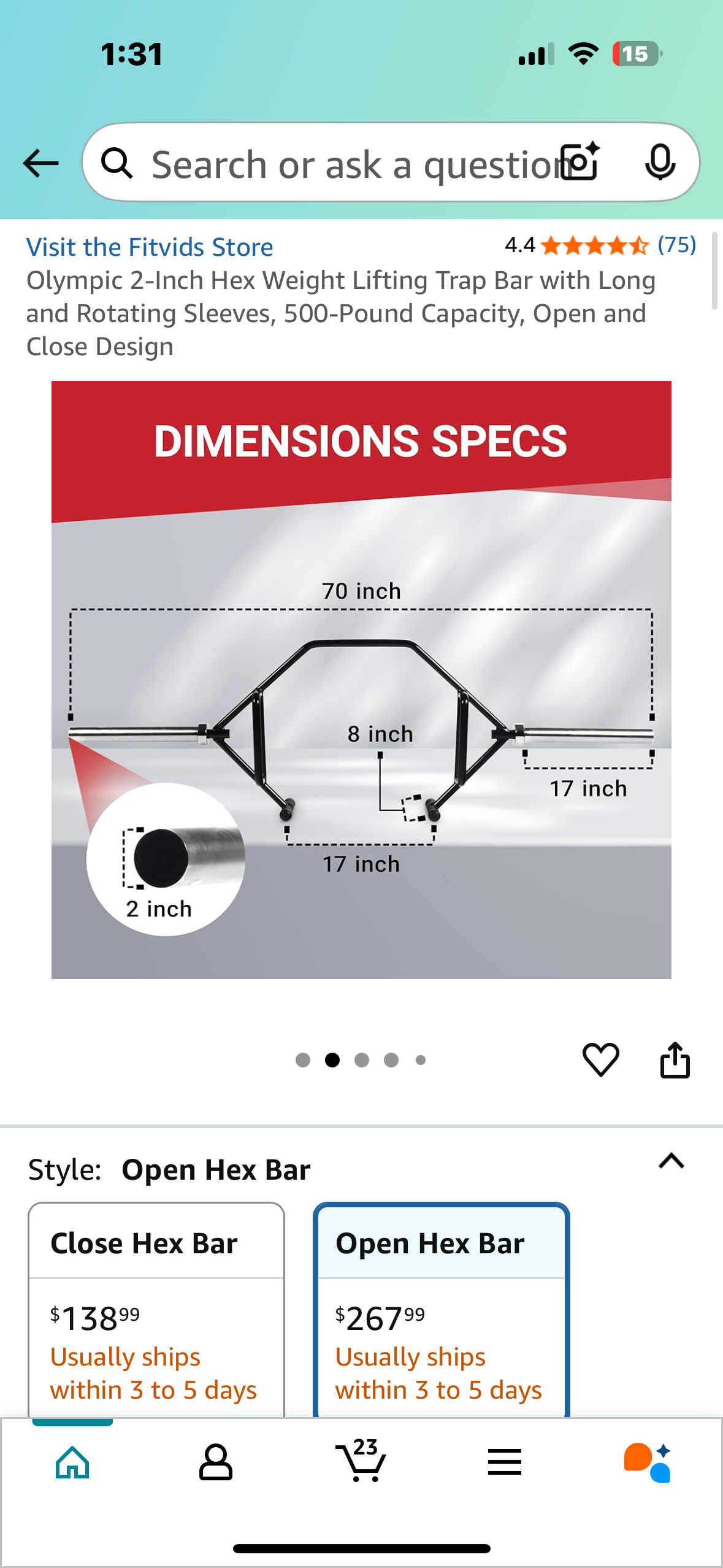 Olympic 2-Inch Hex Weight Lifting Trap Bar with Long and Rotating Sleeves, 500-Pound Capacity, Open and Close Design (W490)