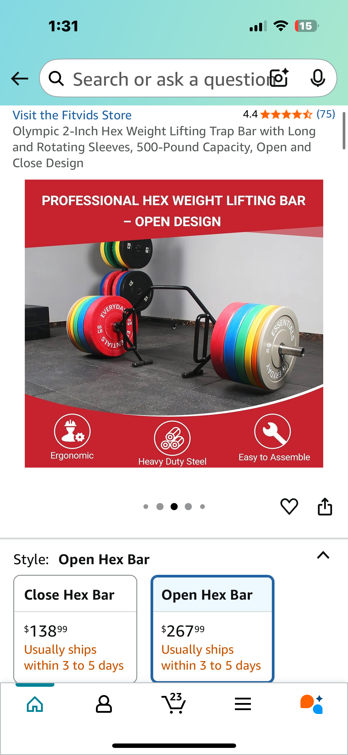 Olympic 2-Inch Hex Weight Lifting Trap Bar with Long and Rotating Sleeves, 500-Pound Capacity, Open and Close Design (W490)