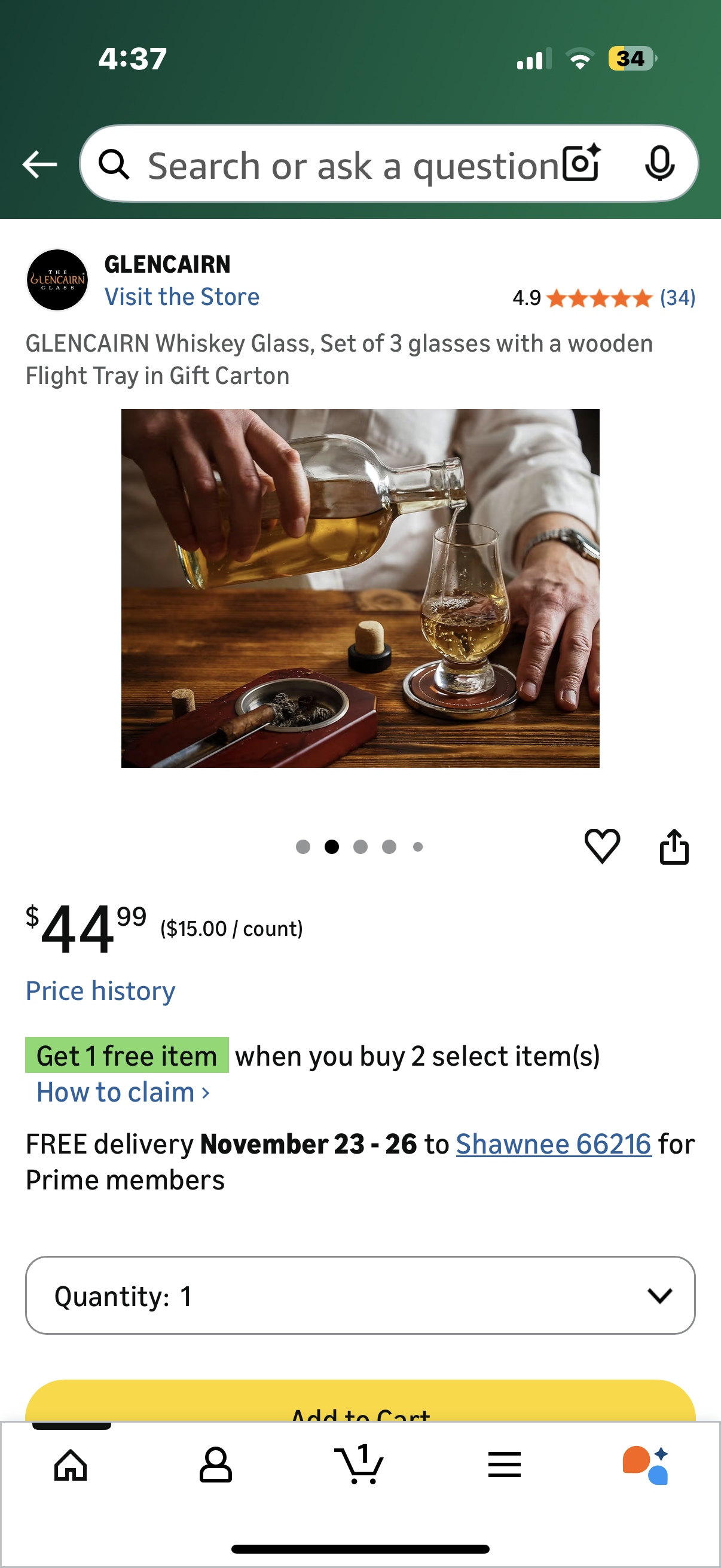 GLENCAIRN Whiskey Glass, Set of 3 glasses with a wooden Flight Tray in Gift Carton