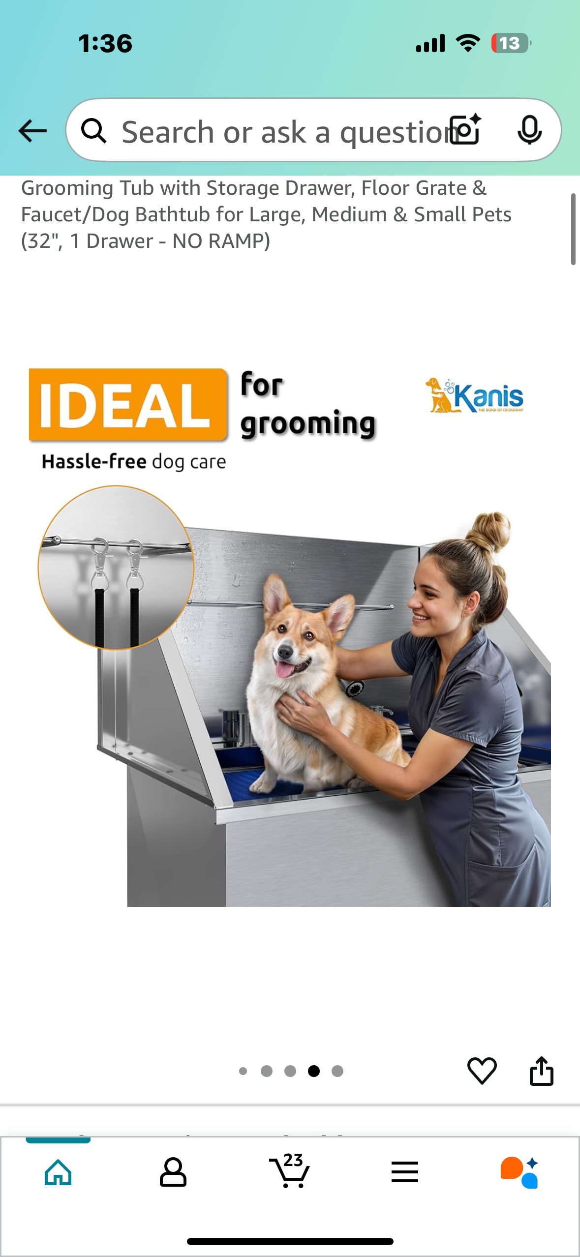 KANIS Professional Stainless Steel Dog Bathing Station - Grooming Tub with Storage Drawer, Floor Grate & Faucet/Dog Bathtub for Large, Medium & Small Pets (32", 1 Drawer - NO RAMP) (R644)