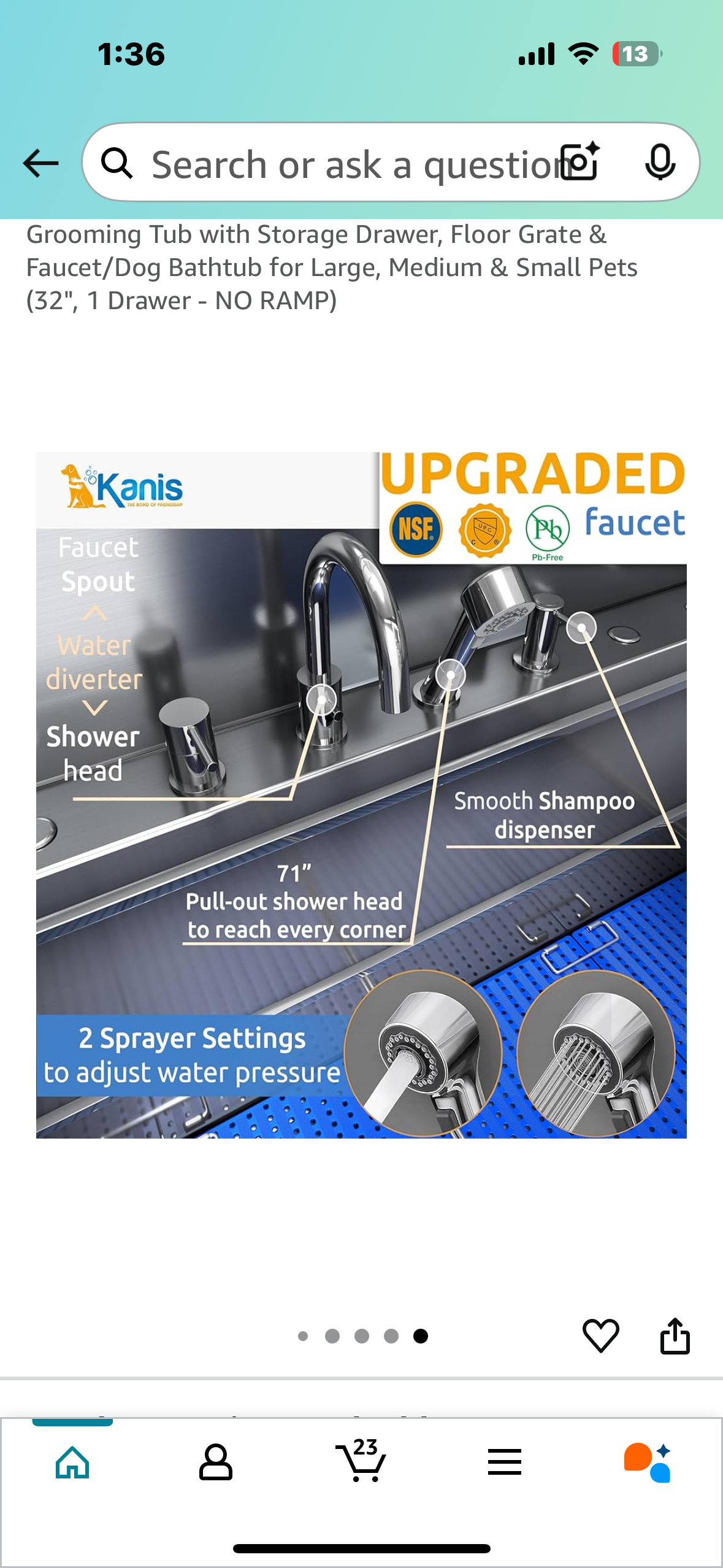 KANIS Professional Stainless Steel Dog Bathing Station - Grooming Tub with Storage Drawer, Floor Grate & Faucet/Dog Bathtub for Large, Medium & Small Pets (32", 1 Drawer - NO RAMP) (R644)