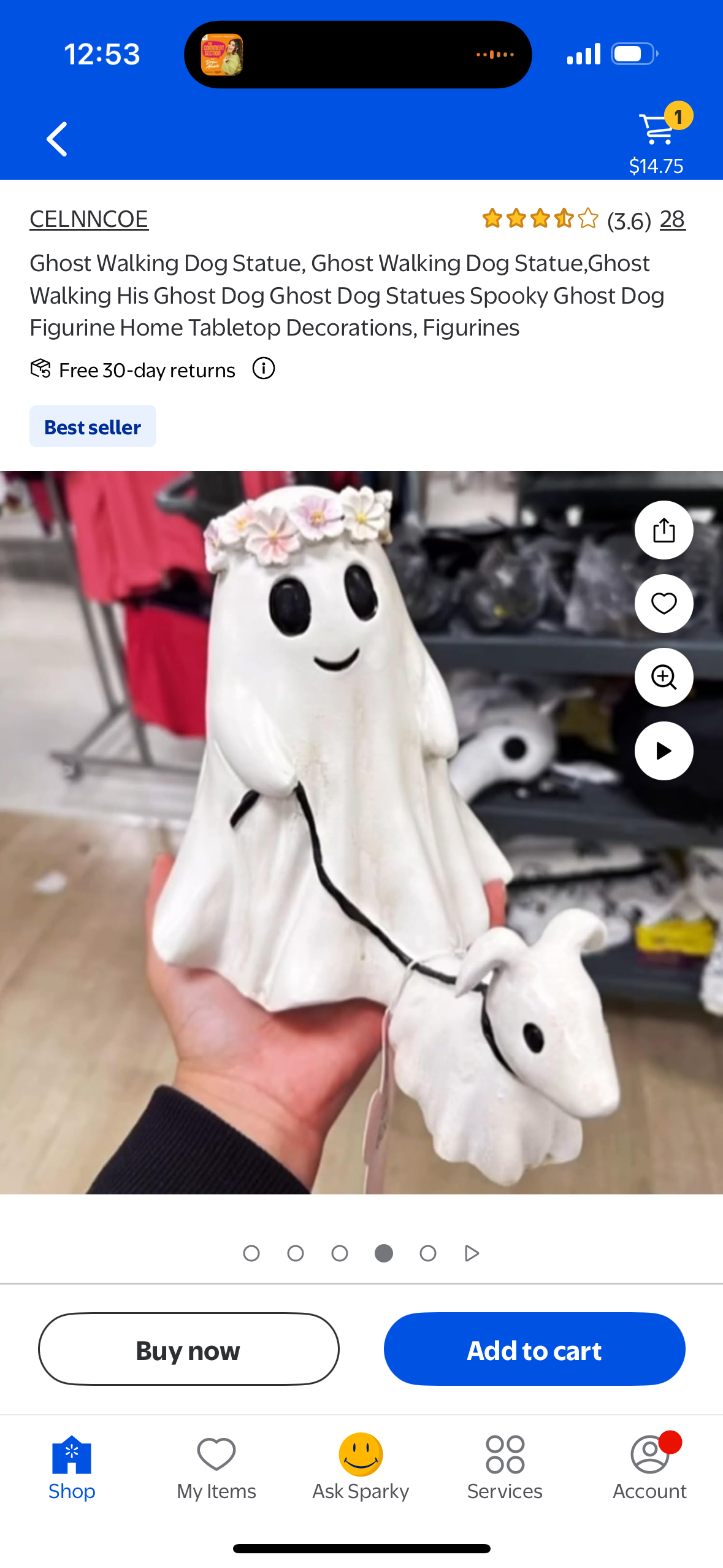 SHAWHERE Halloween Ghost Walking Dog Statue, 2024 New Halloween Figurine Decorations, Funny Ghost Walking His Ghost Resin Dog, Halloween Statues Home Desktop Decorations (Gost-Girl)