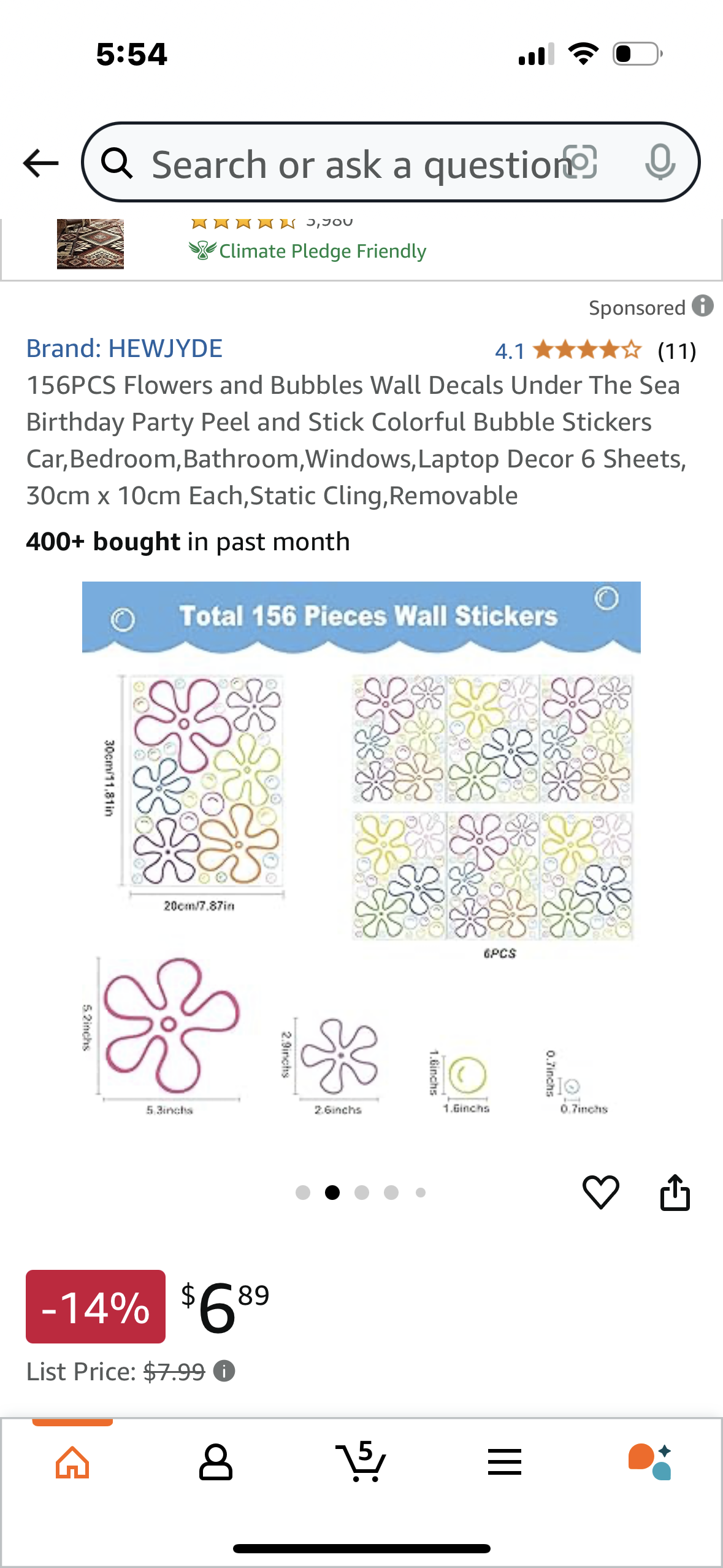 ‼️2 for $3‼️ 156PCS Flowers and Bubbles Wall Decals Under The Sea Birthday Party Peel and Stick Colorful Bubble Stickers Car,Bedroom,Bathroom,Windows,Laptop Decor 6 Sheets, 30cm x 10cm Each,Static Cling,Removable