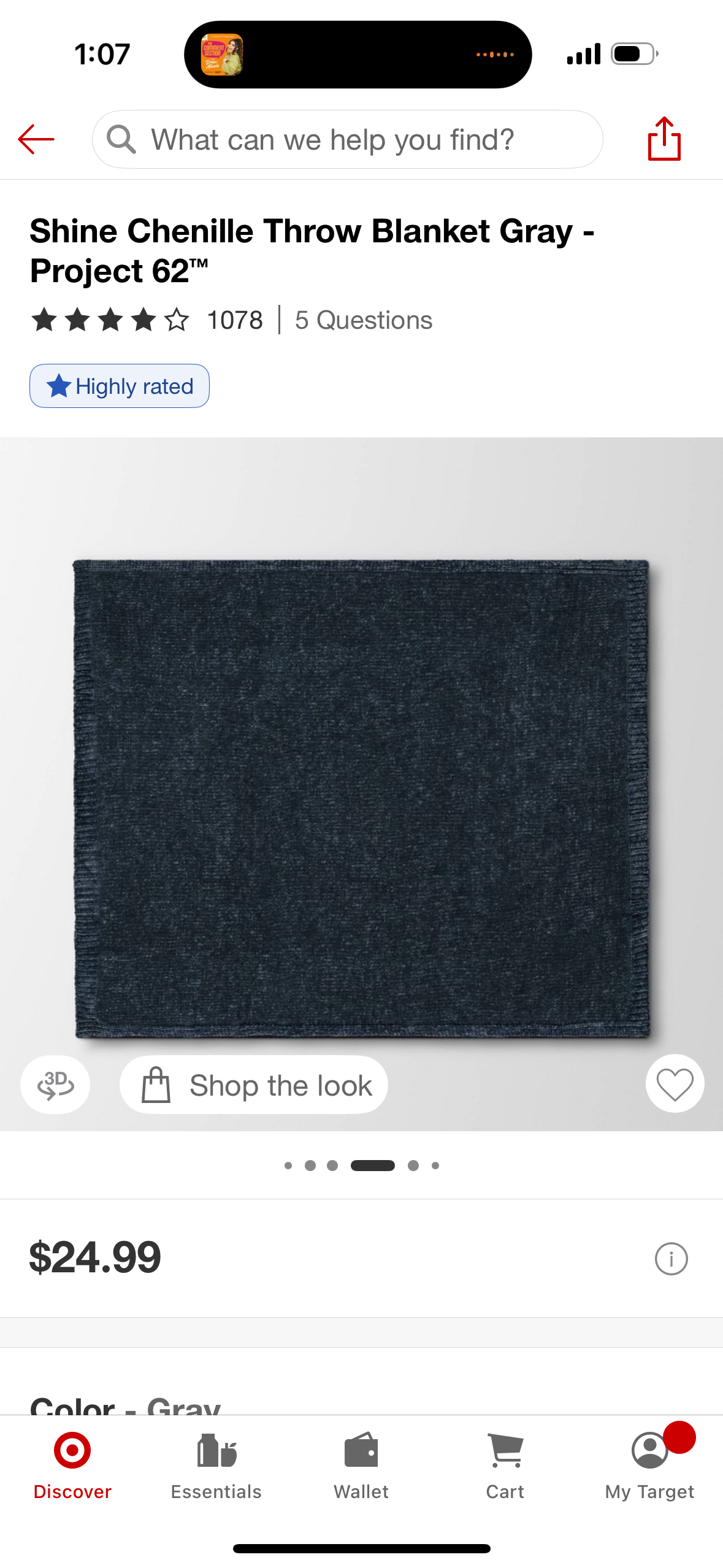 Shine Chenille Throw Blanket Gray - Project 62™