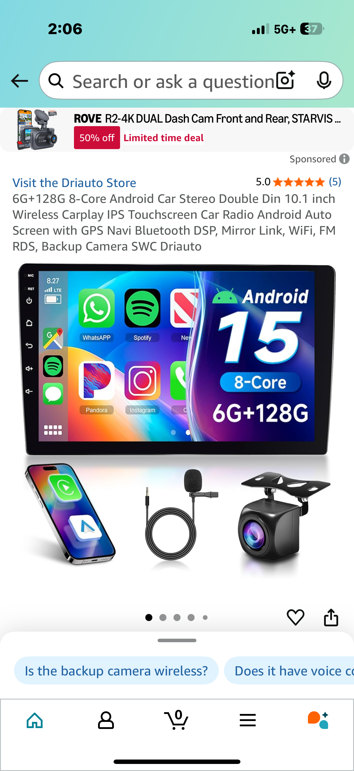 6G+128G 8-Core Android Car Stereo Double Din 10.1 inch Wireless Carplay IPS Touchscreen Car Radio Android Auto Screen with GPS Navi Bluetooth DSP, Mirror Link, WiFi, FM RDS, Backup Camera SWC Driauto