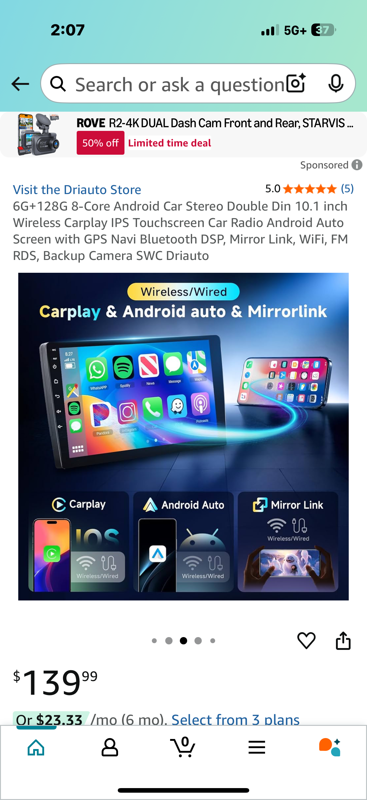 6G+128G 8-Core Android Car Stereo Double Din 10.1 inch Wireless Carplay IPS Touchscreen Car Radio Android Auto Screen with GPS Navi Bluetooth DSP, Mirror Link, WiFi, FM RDS, Backup Camera SWC Driauto