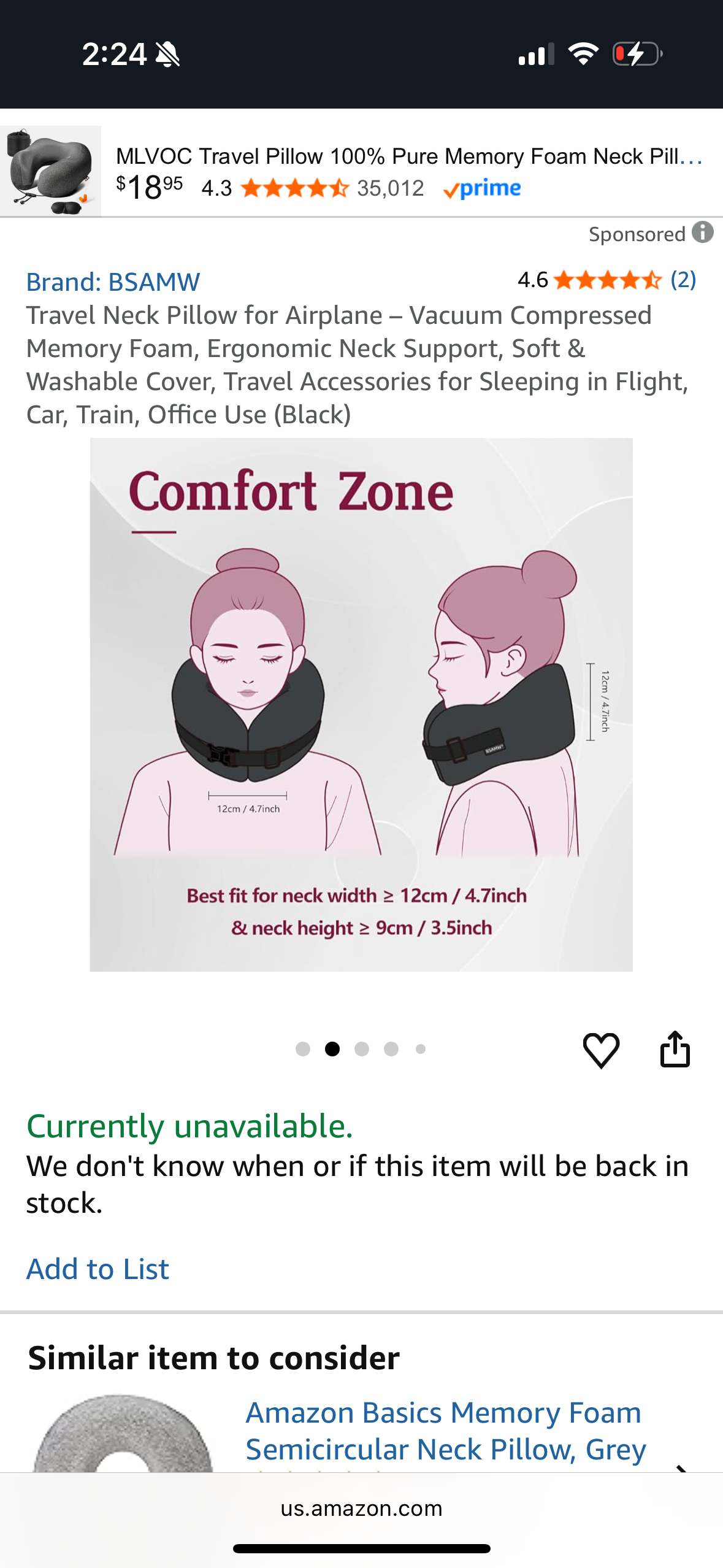 Travel Neck Pillow for Airplane – Vacuum Compressed Memory Foam, Ergonomic Neck Support, Soft & Washable Cover, Travel Accessories for Sleeping in Flight, Car, Train, Office Use (Black)