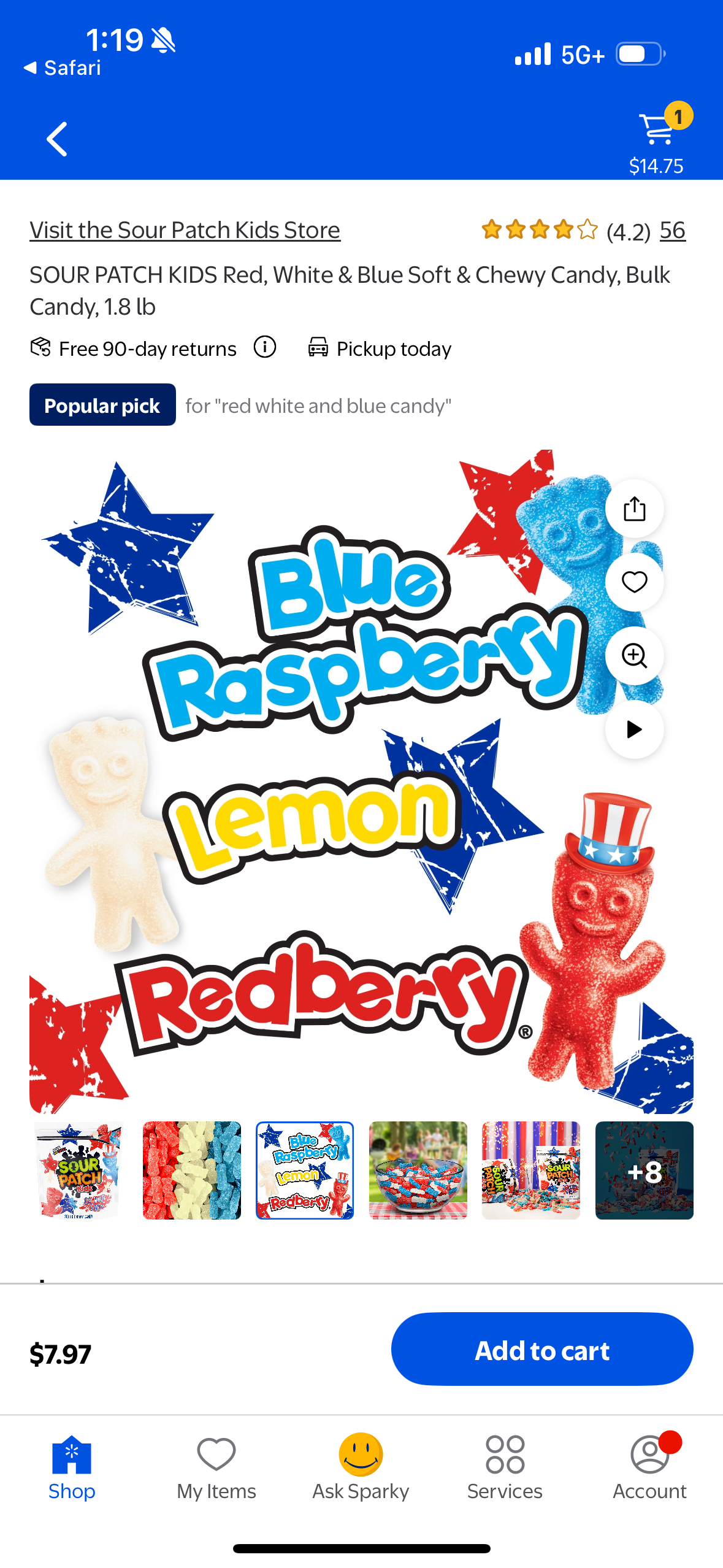 SOUR PATCH KIDS Red, White & Blue Soft & Chewy Candy, Bulk Candy, 1 lb