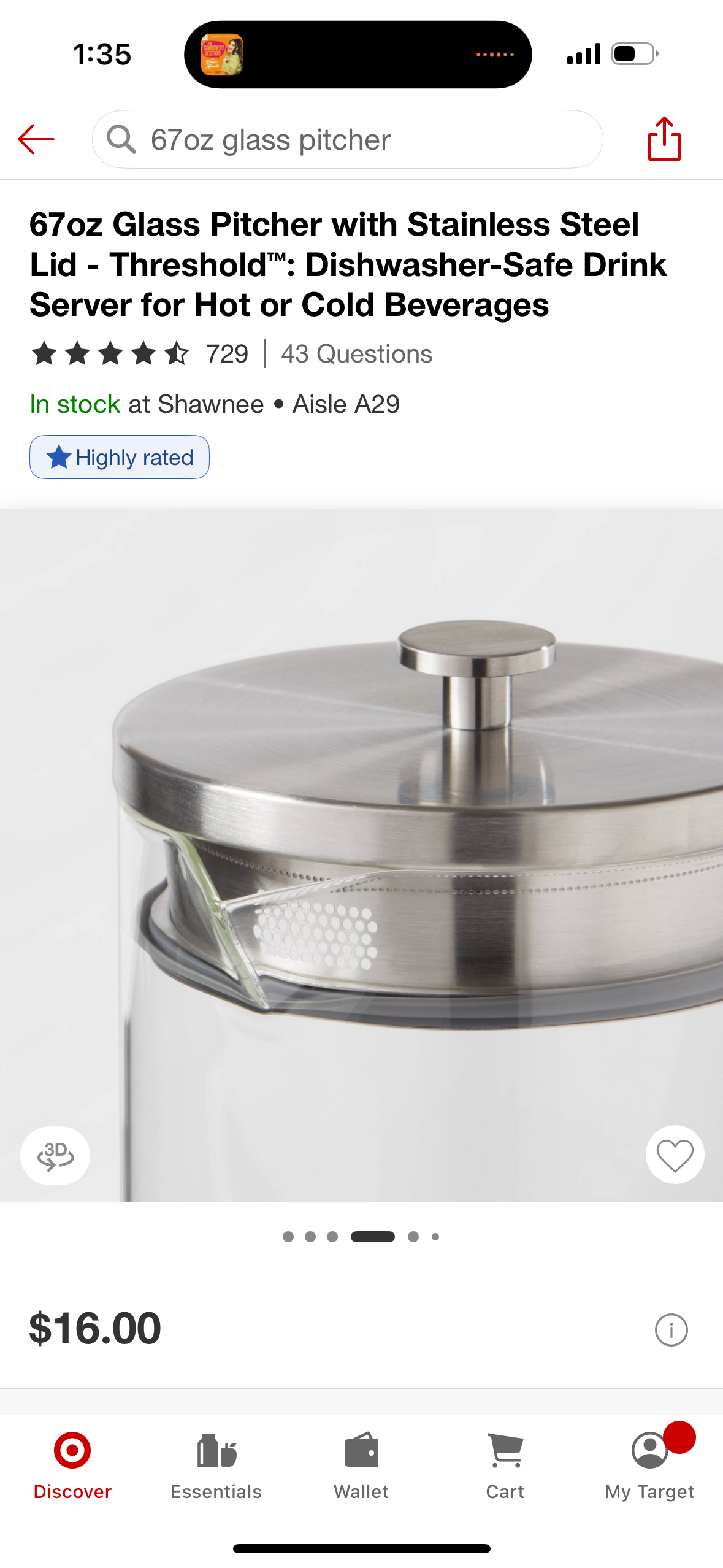 67oz Glass Pitcher with Stainless Steel Lid - Threshold™: Dishwasher-Safe Drink Server for Hot or Cold Beverages