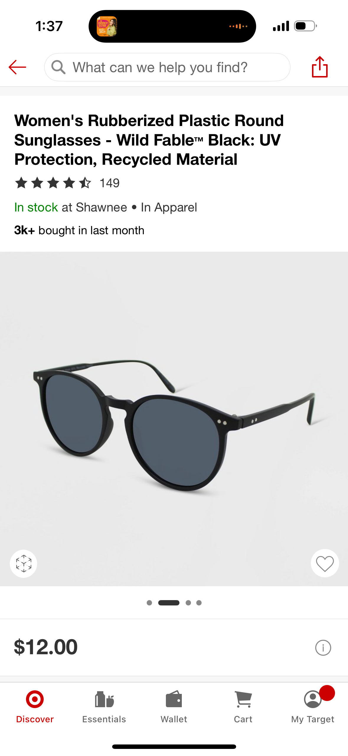 Women's Rubberized Plastic Round Sunglasses - Wild Fable™ Black: UV Protection, Recycled Material