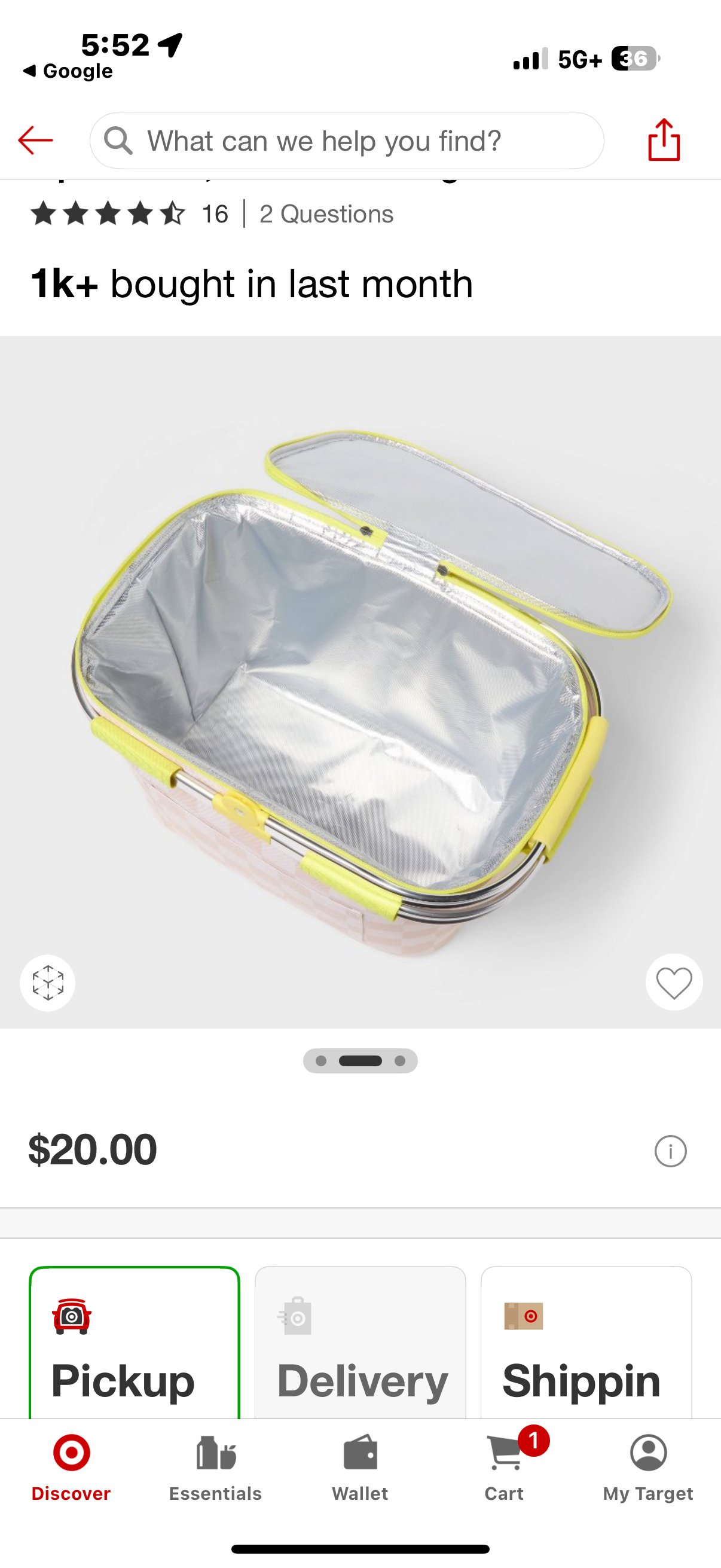 36 Cans/31qt Soft Sided Cooler - Sun Squad™ Beige Checkered/Yellow: Durable Zip Closure, Outdoor Storage Pocket