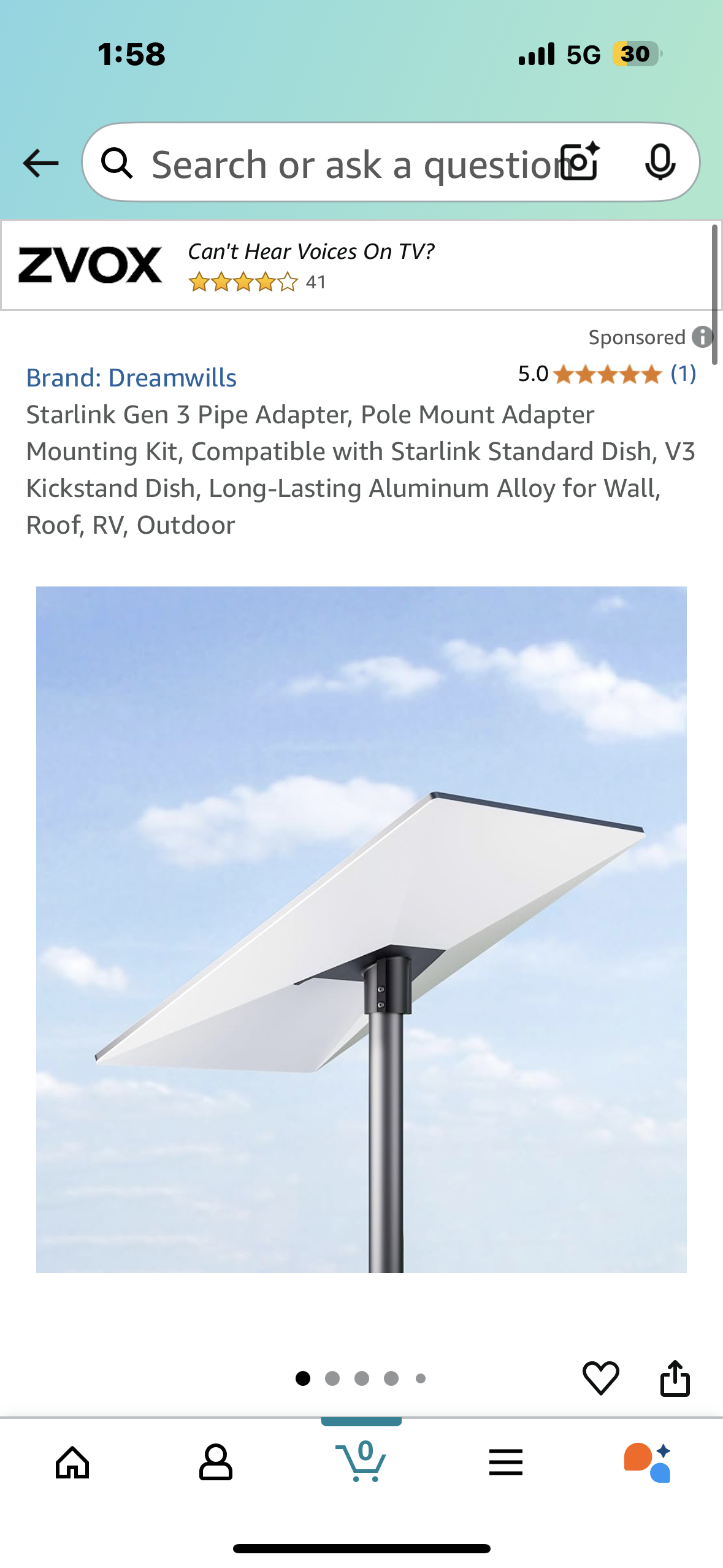Starlink Gen 3 Pipe Adapter, Pole Mount Adapter Mounting Kit, Compatible with Starlink Standard Dish, V3 Kickstand Dish, Long-Lasting Aluminum Alloy for Wall, Roof, RV, Outdoor
