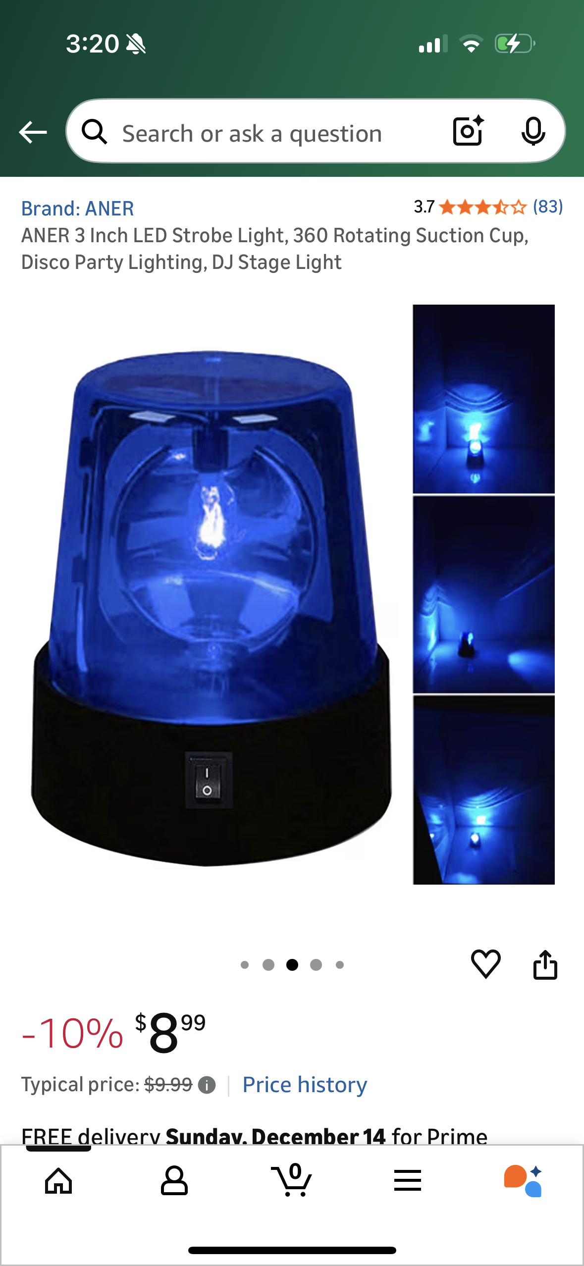 ANER 3 Inch LED Strobe Light, 360 Rotating Suction Cup, Disco Party Lighting, DJ Stage Light