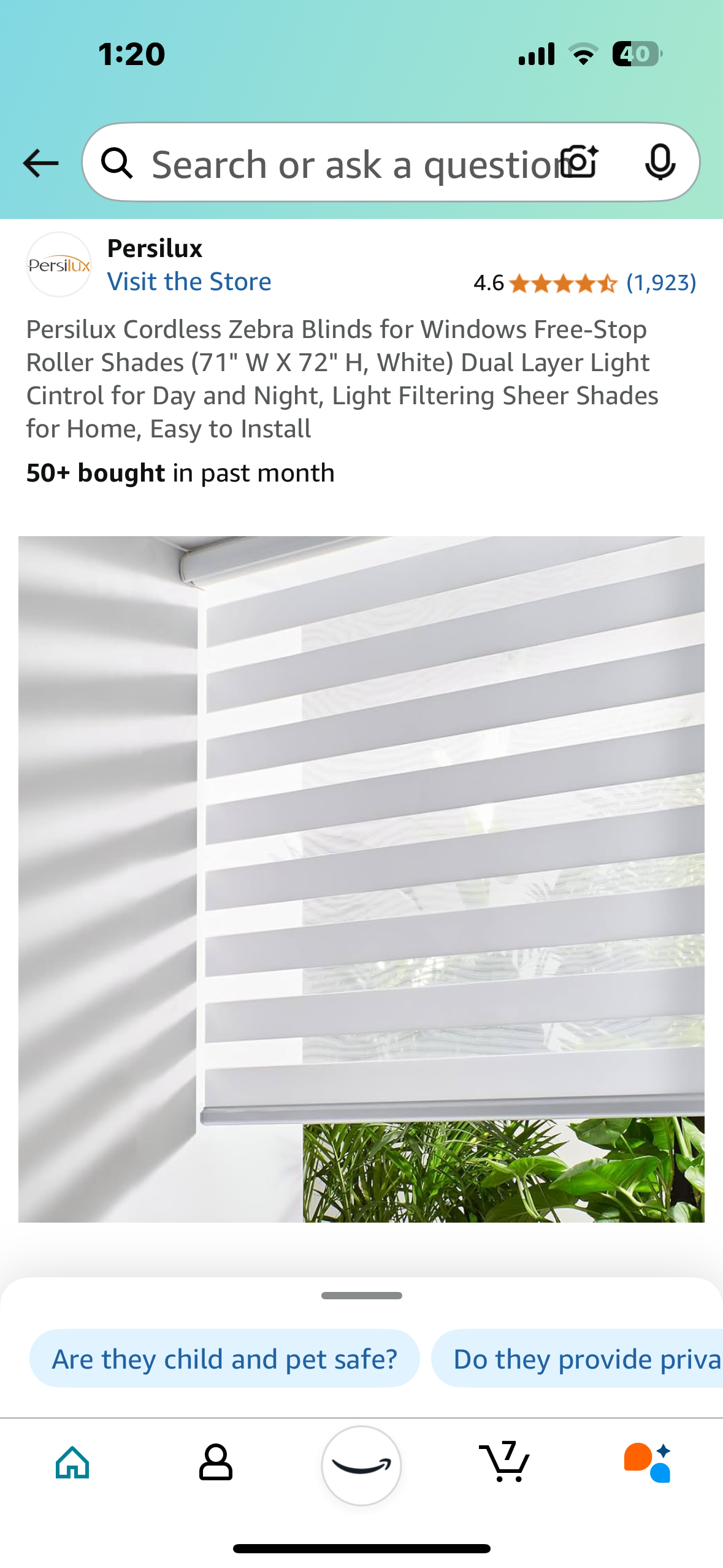 New - Zebra Blind 71" x 72" (L67)