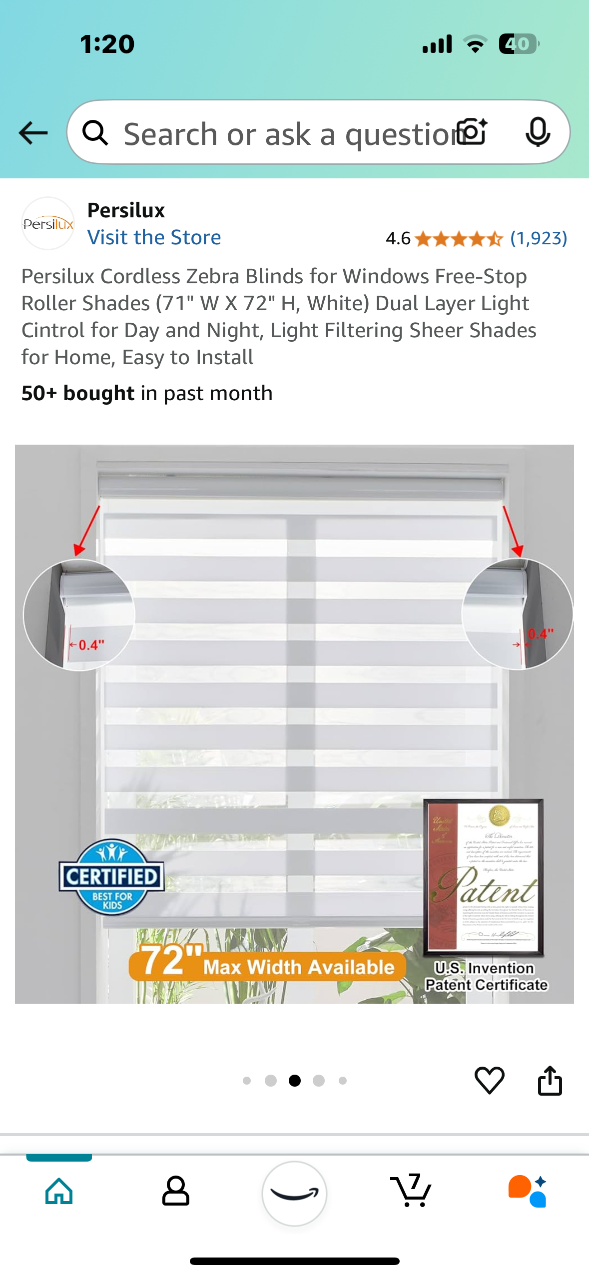 New - Zebra Blind 71" x 72" (L67)