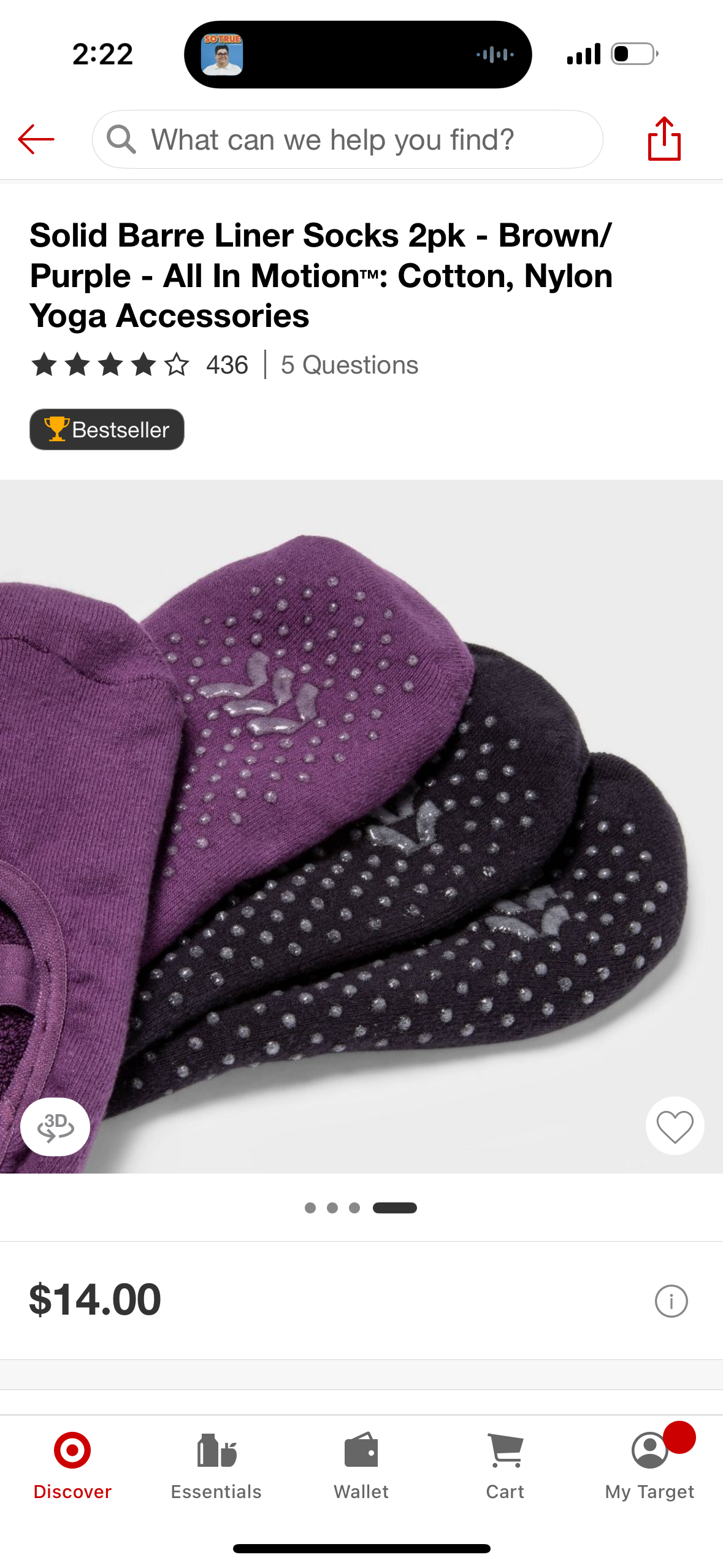 Solid Barre Liner Socks 2pk - Brown/ Purple - All In Motion™: Cotton, Nylon Yoga Accessories