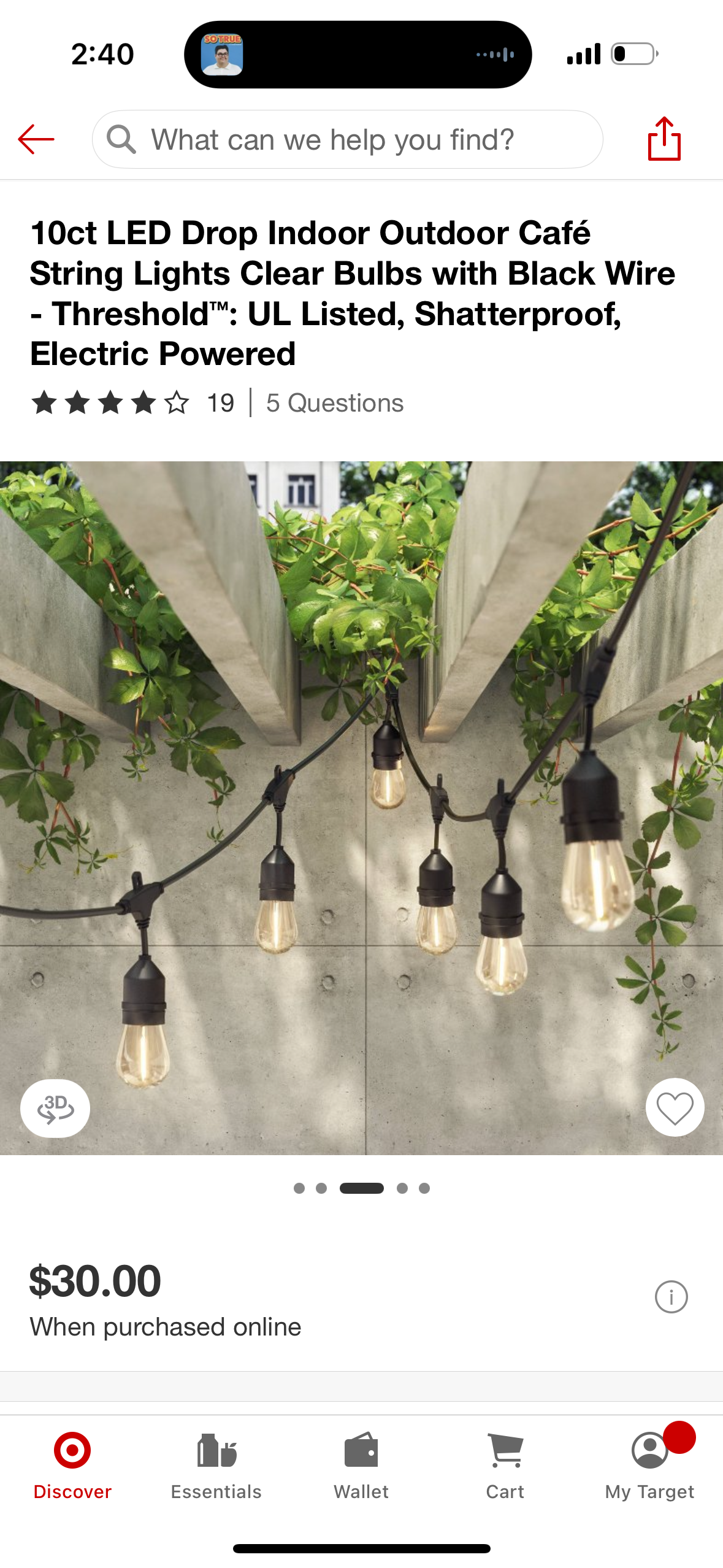 10ct LED Drop Indoor Outdoor Café String Lights Clear Bulbs with Black Wire - Threshold™: UL Listed, Shatterproof, Electric Powered