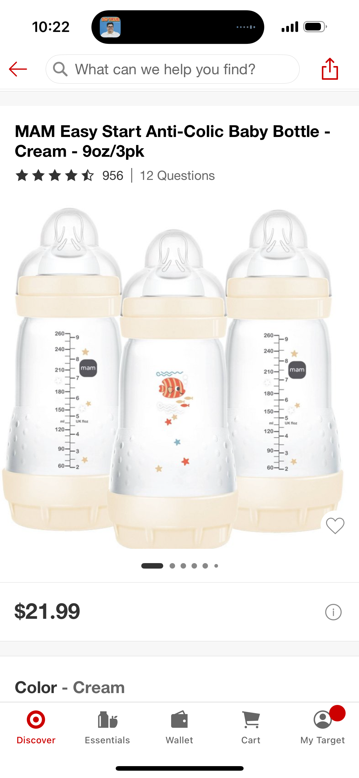 MAM Easy Start Anti-Colic Baby Bottle - Cream - 9oz/3pk