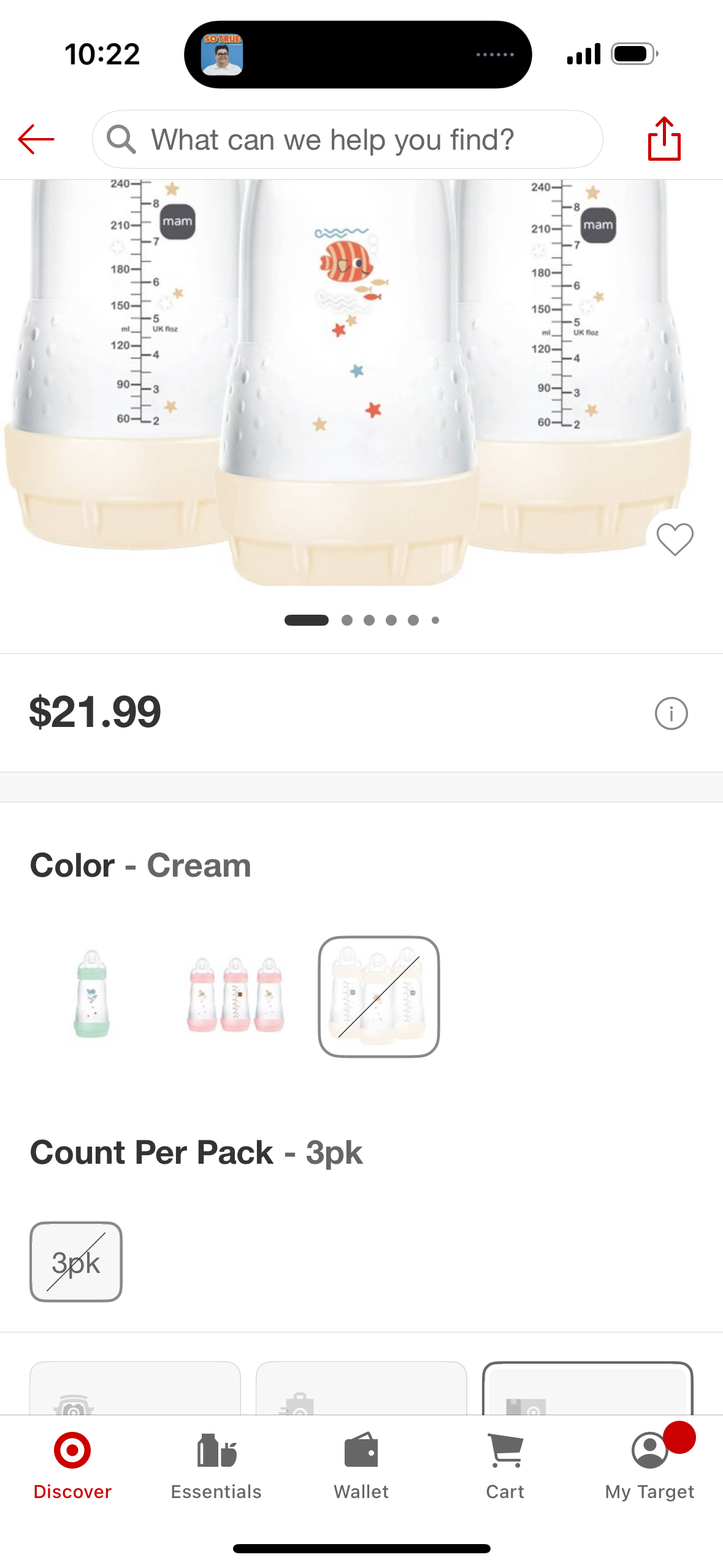 MAM Easy Start Anti-Colic Baby Bottle - Cream - 9oz/3pk