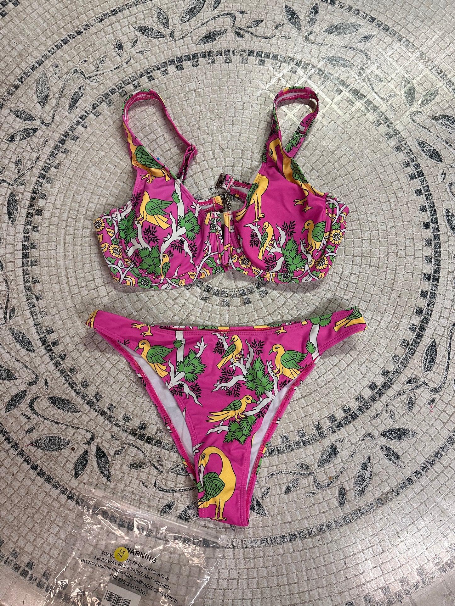 Cute Patterned Bikini, High Cut ,2 Piece Halter Swimsuit (Size Large)