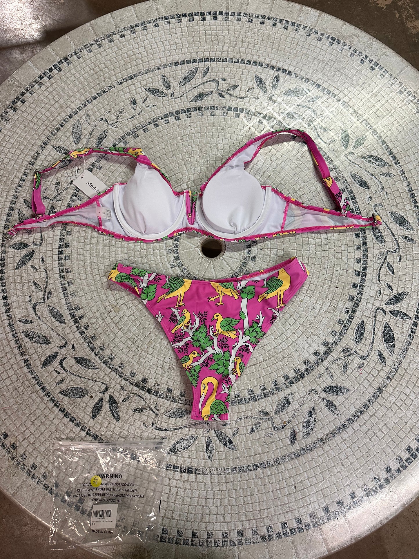 Cute Patterned Bikini, High Cut ,2 Piece Halter Swimsuit (Size Large)