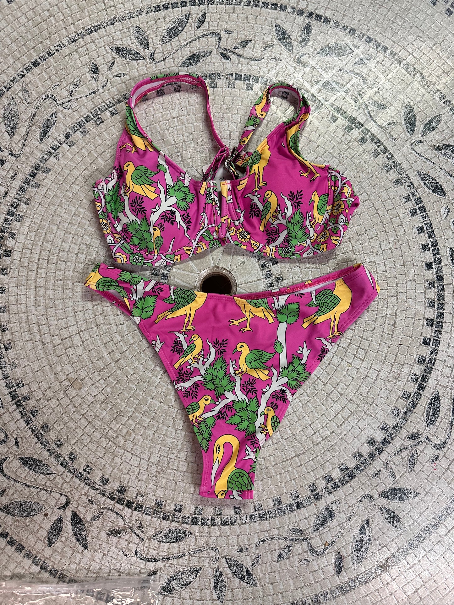 Cute Patterned Bikini, High Cut ,2 Piece Halter Swimsuit (Size Large)