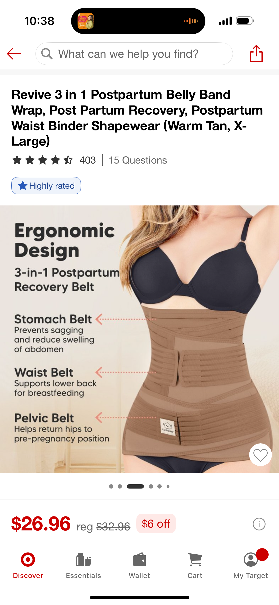 Revive 3 in 1 Postpartum Belly Band Wrap, Post Partum Recovery, Postpartum Waist Binder Shapewear (Size X- Large)