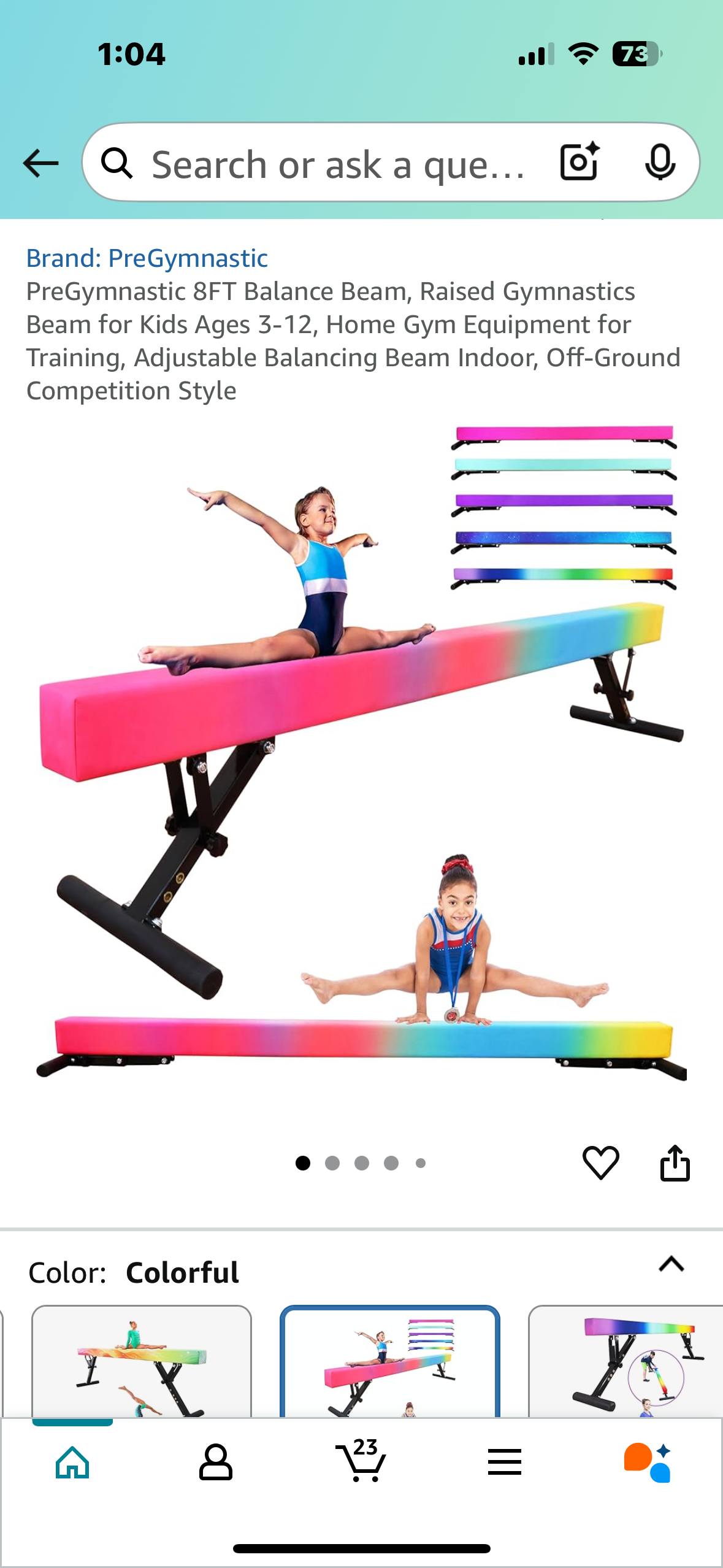 PreGymnastic 8FT Balance Beam, Raised Gymnastics Beam for Kids Ages 3-12, Adjustable Balancing Beam Indoor, Off-Ground Competition Style (W491)