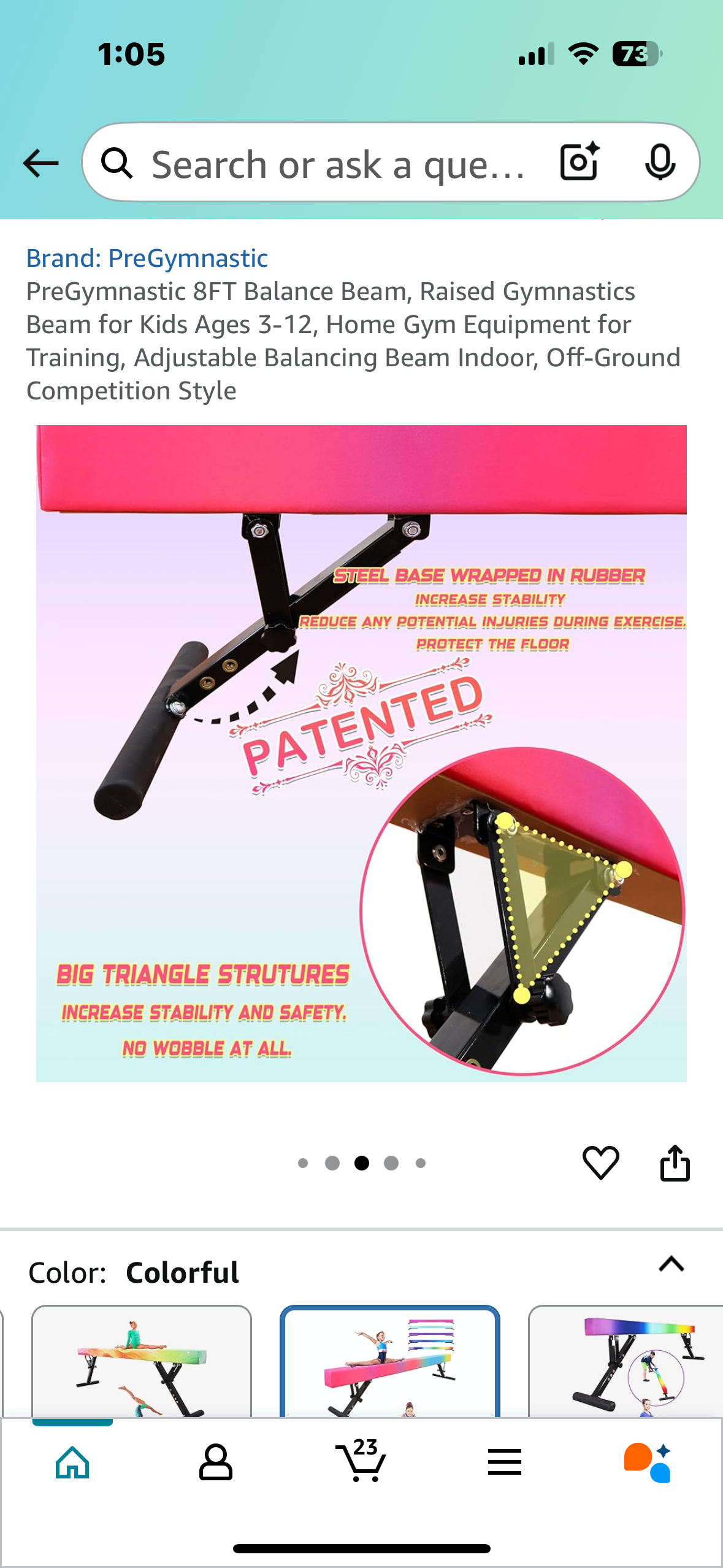 PreGymnastic 8FT Balance Beam, Raised Gymnastics Beam for Kids Ages 3-12, Adjustable Balancing Beam Indoor, Off-Ground Competition Style (W491)